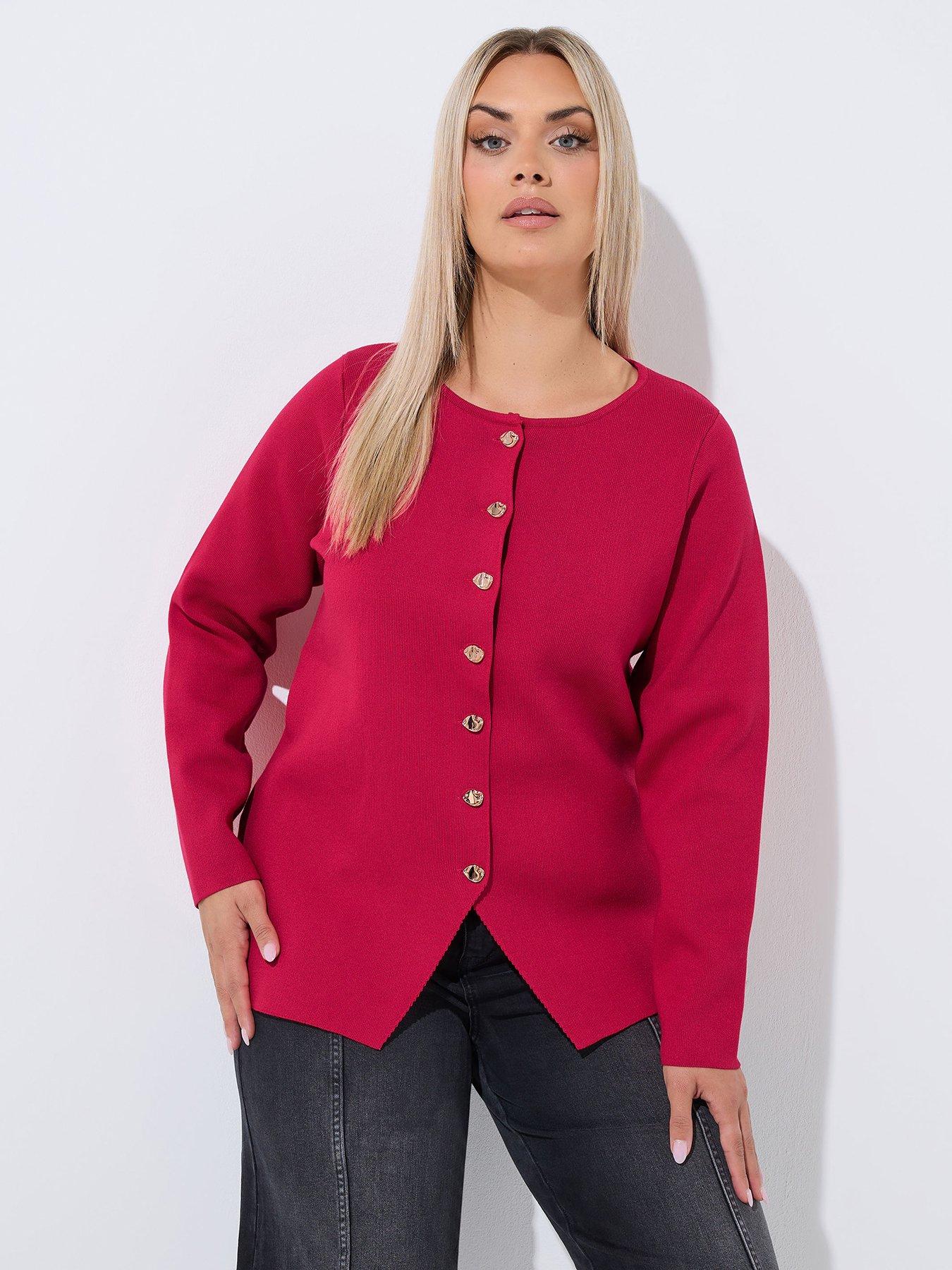 Yours Curve Compacted Knit Cardigan - Red
