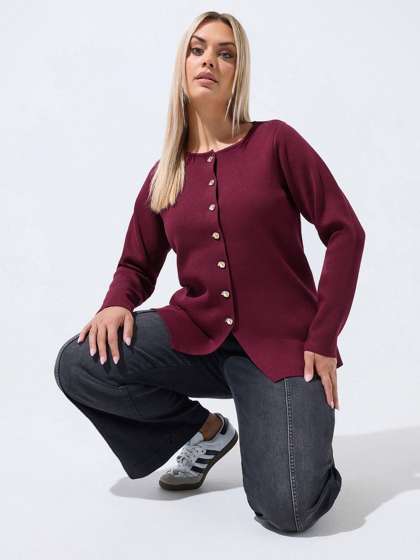 Yours Curve Compacted Knit Cardigan - Red