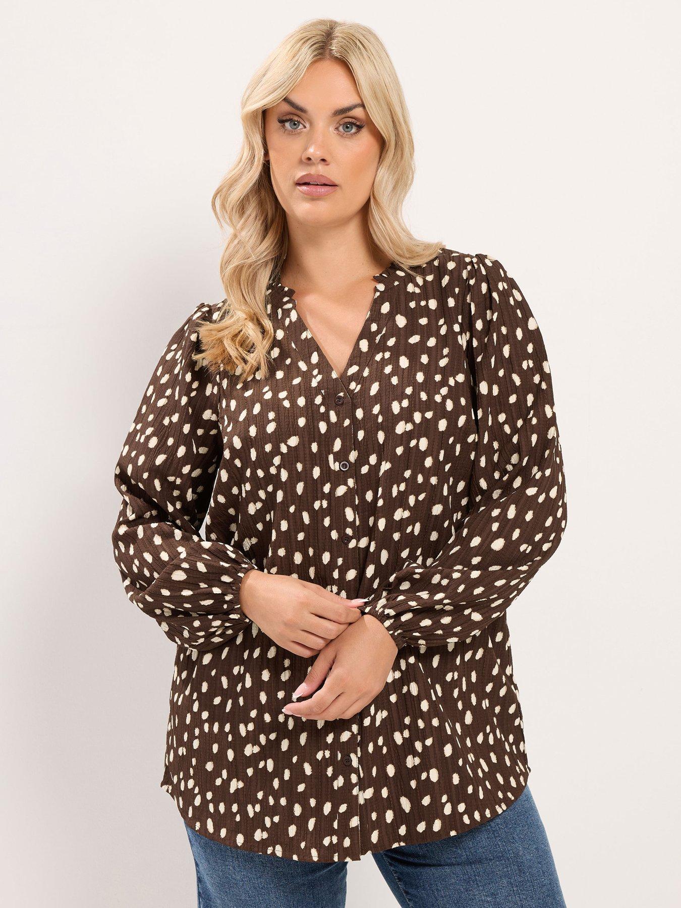 Yours Curve Textured Notch Neck Top - Brown