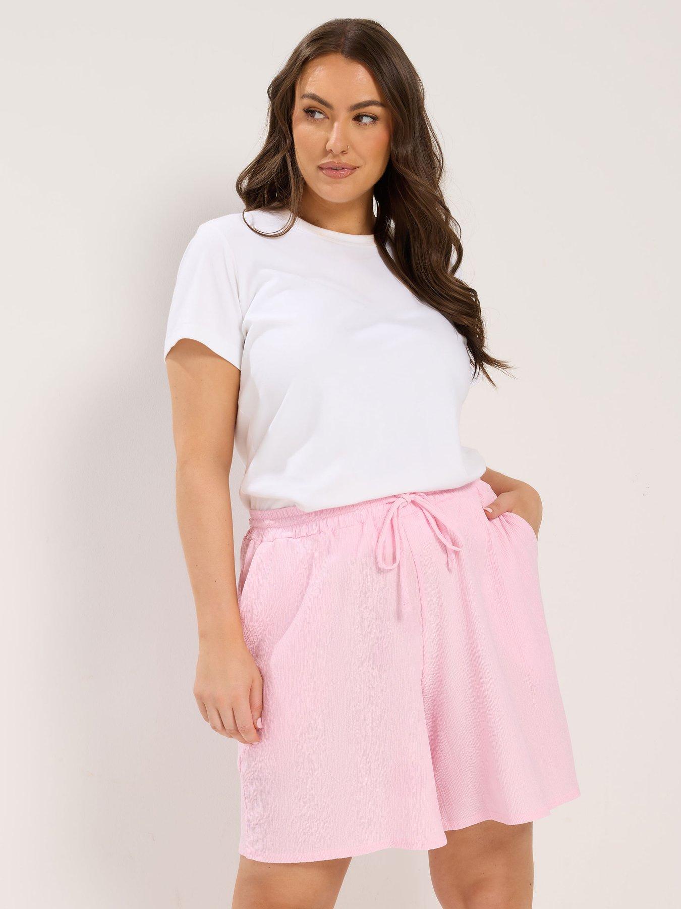 Yours Curve Crinkle Jersey Short - Pink