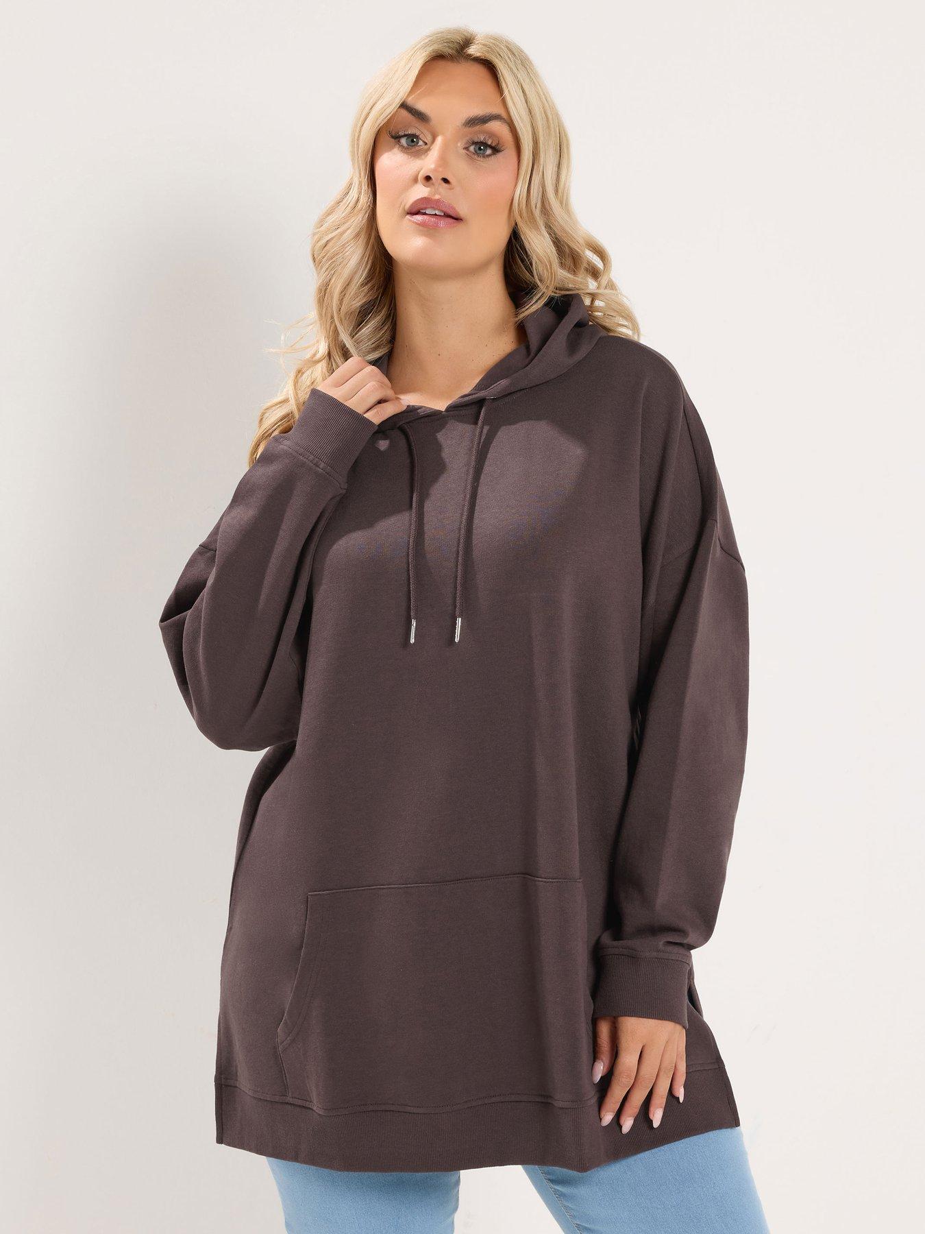 Yours Curve Drawstring Hoodie - Brown
