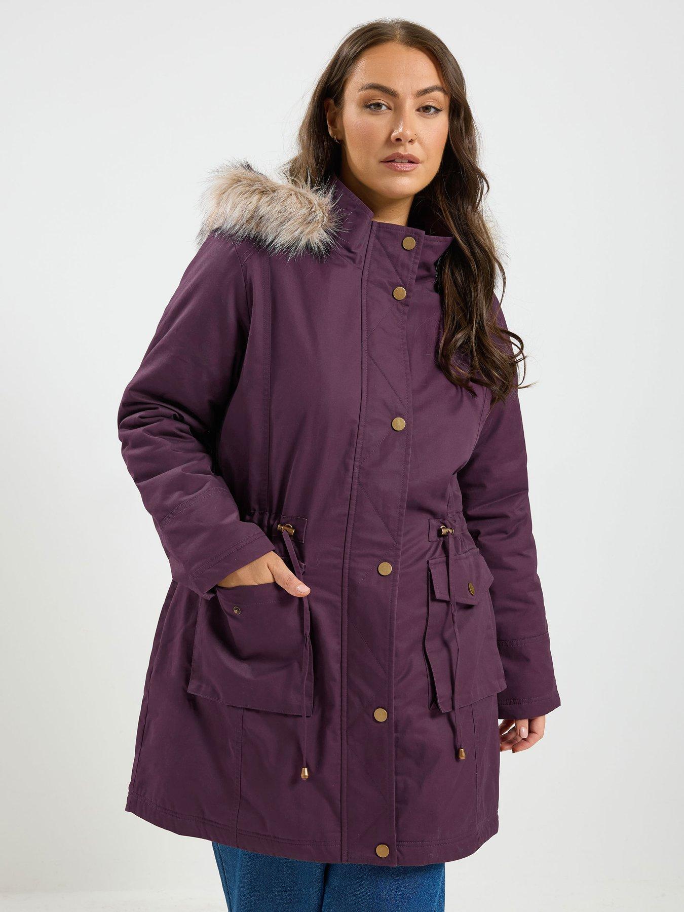 Yours Curve Faux Fur Parka Coat - Purple