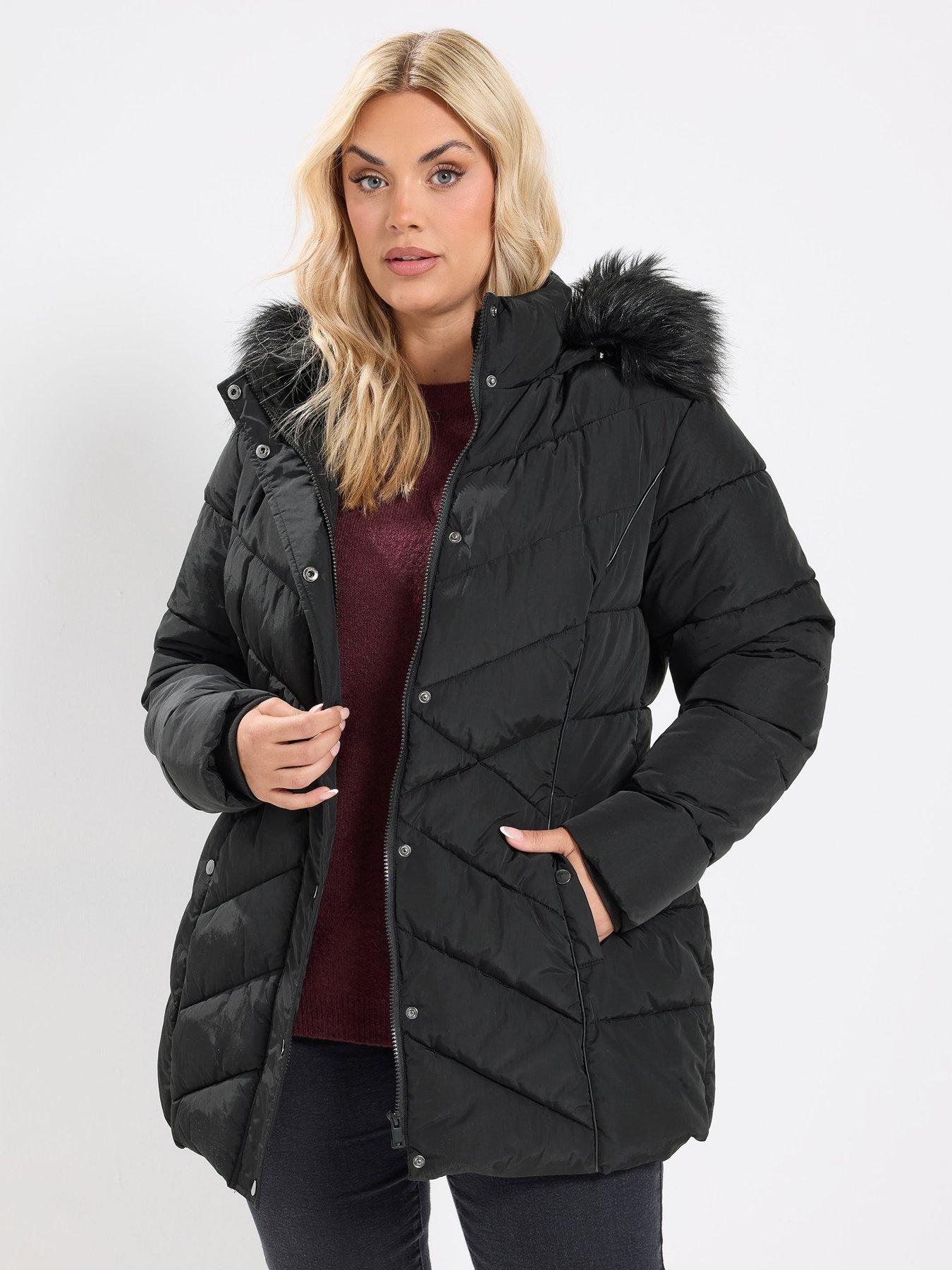 Yours Curve Short Padded Coat - Black