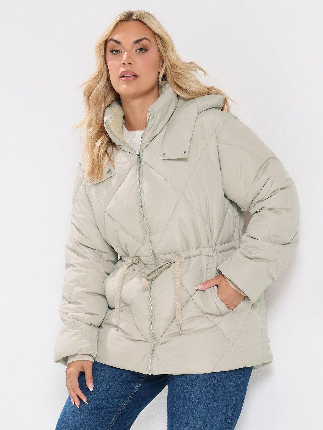 Image 1 of 4 of Yours Curve Diamond Quilted Puffer Coat - Ivory