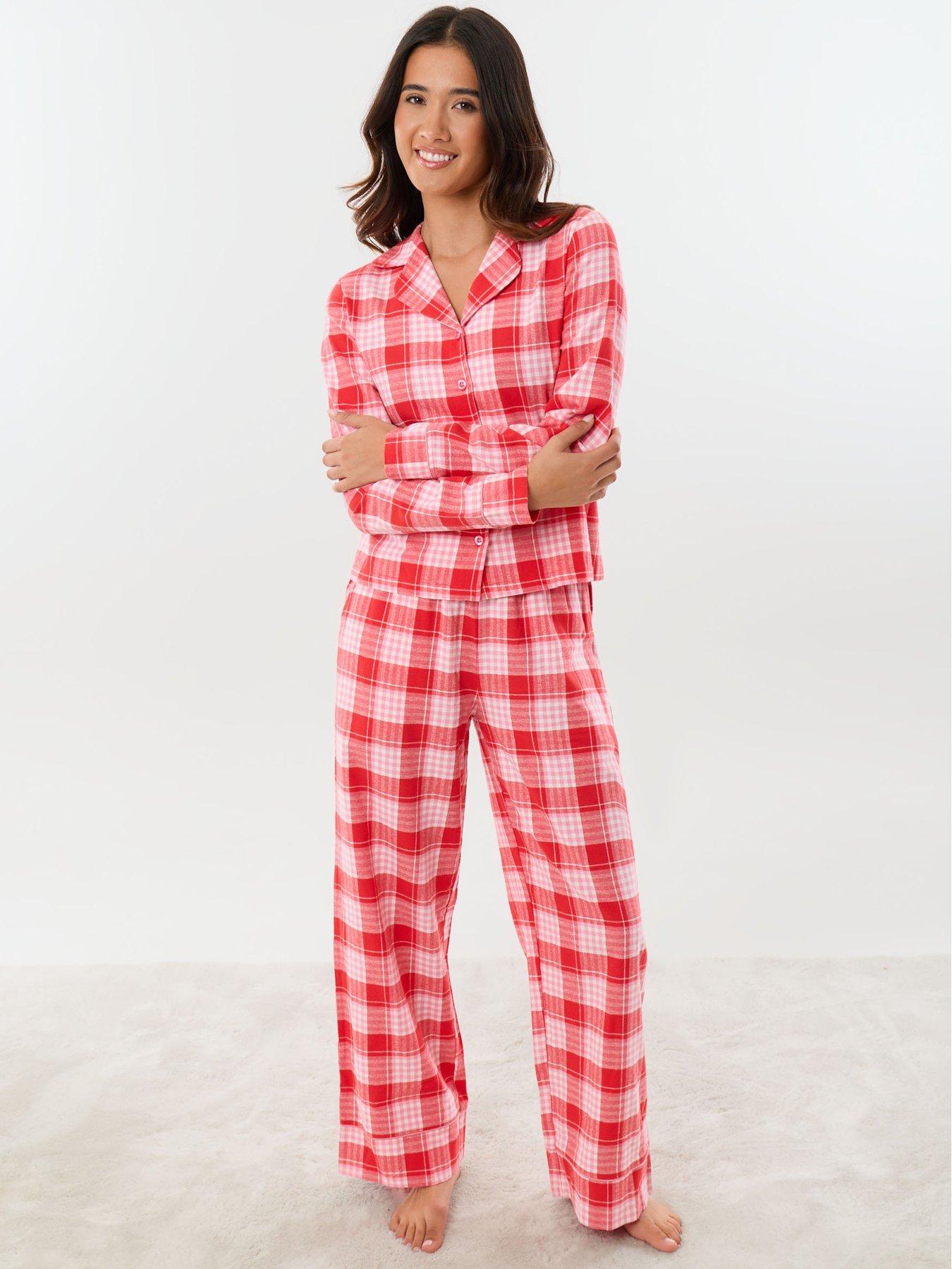 Image 2 of 5 of Threadbare Womens Claudelia Button Front Check Pyjama Set - Red