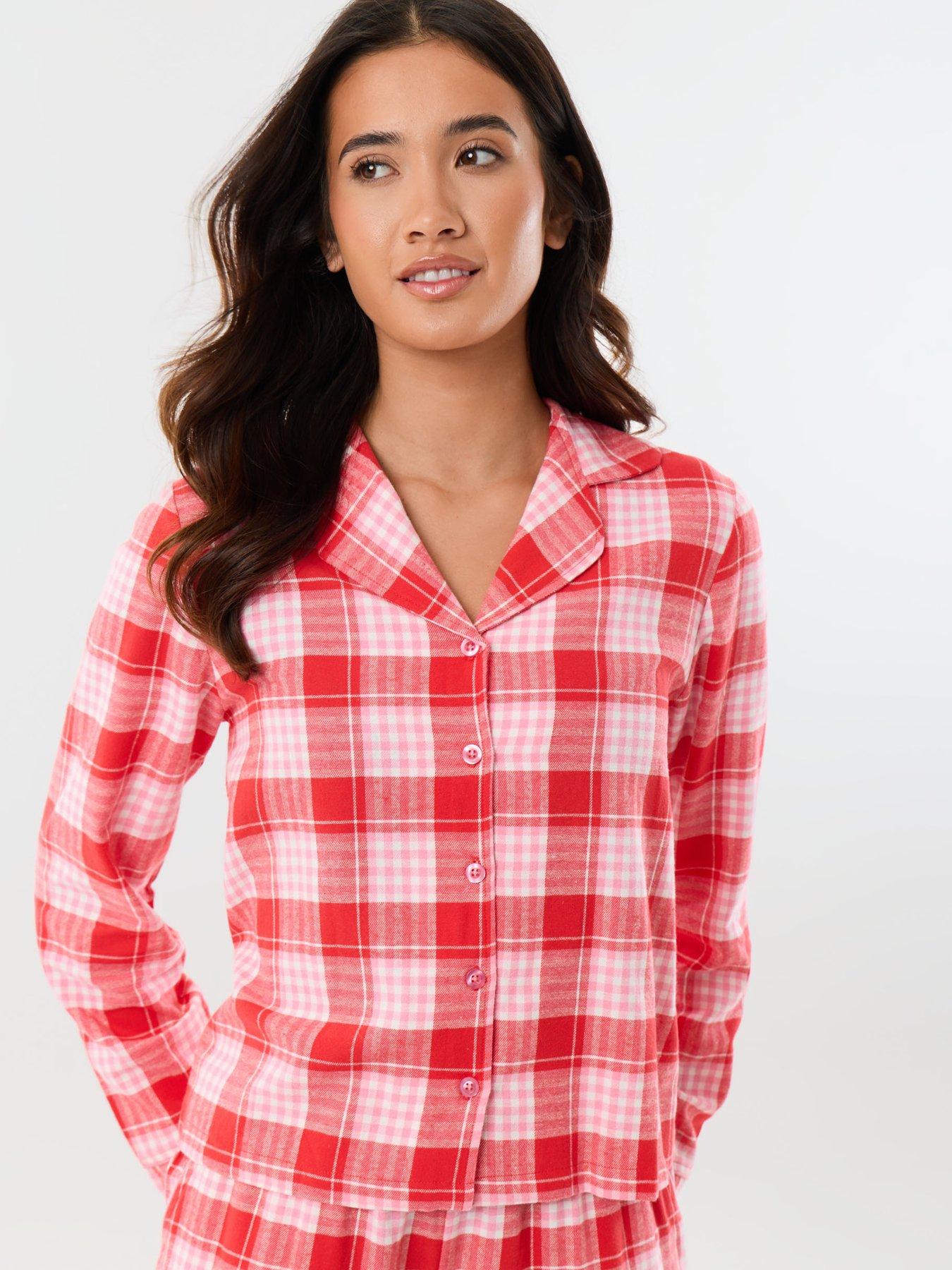 Image 3 of 5 of Threadbare Womens Claudelia Button Front Check Pyjama Set - Red