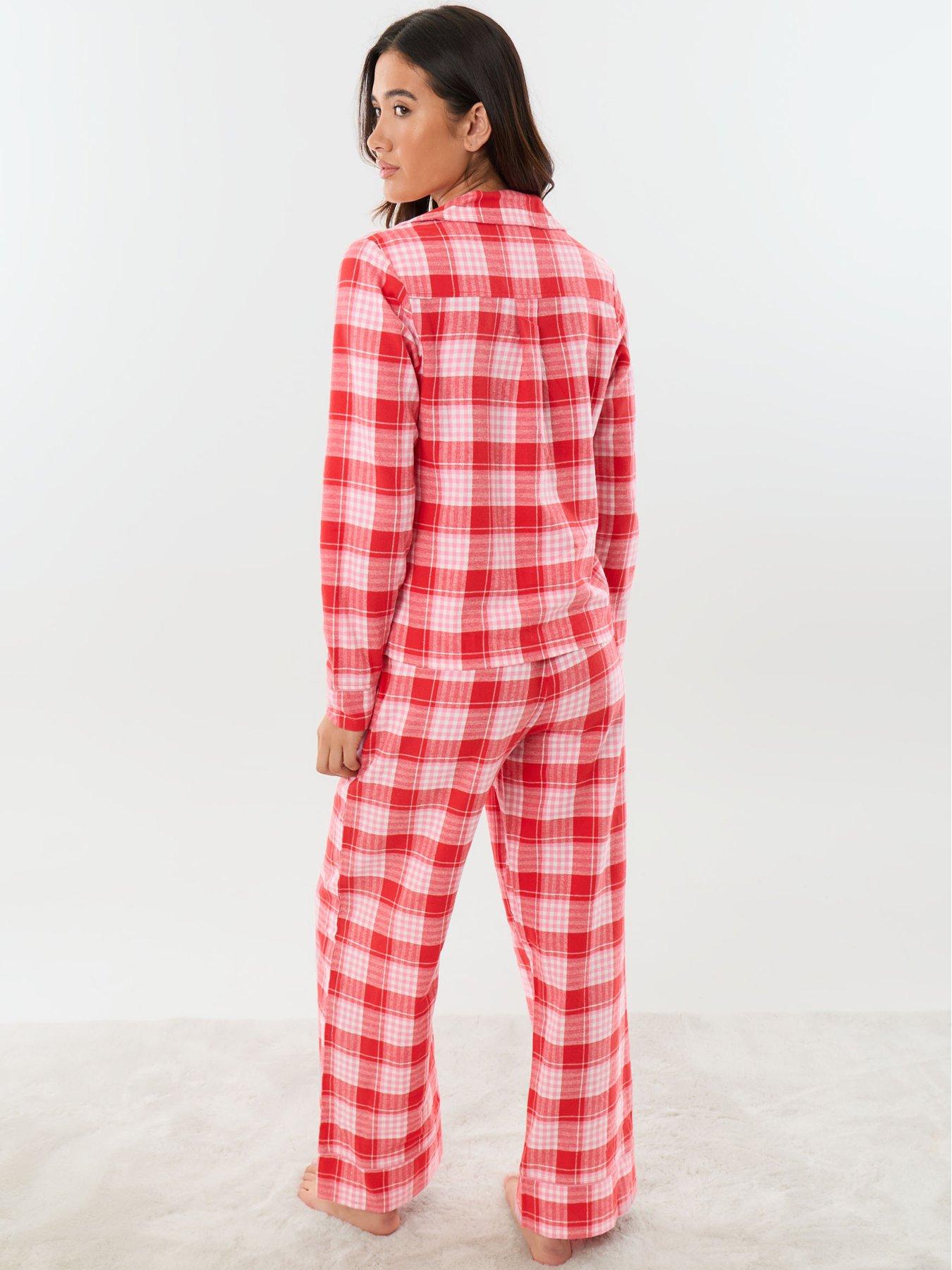 Image 4 of 5 of Threadbare Womens Claudelia Button Front Check Pyjama Set - Red