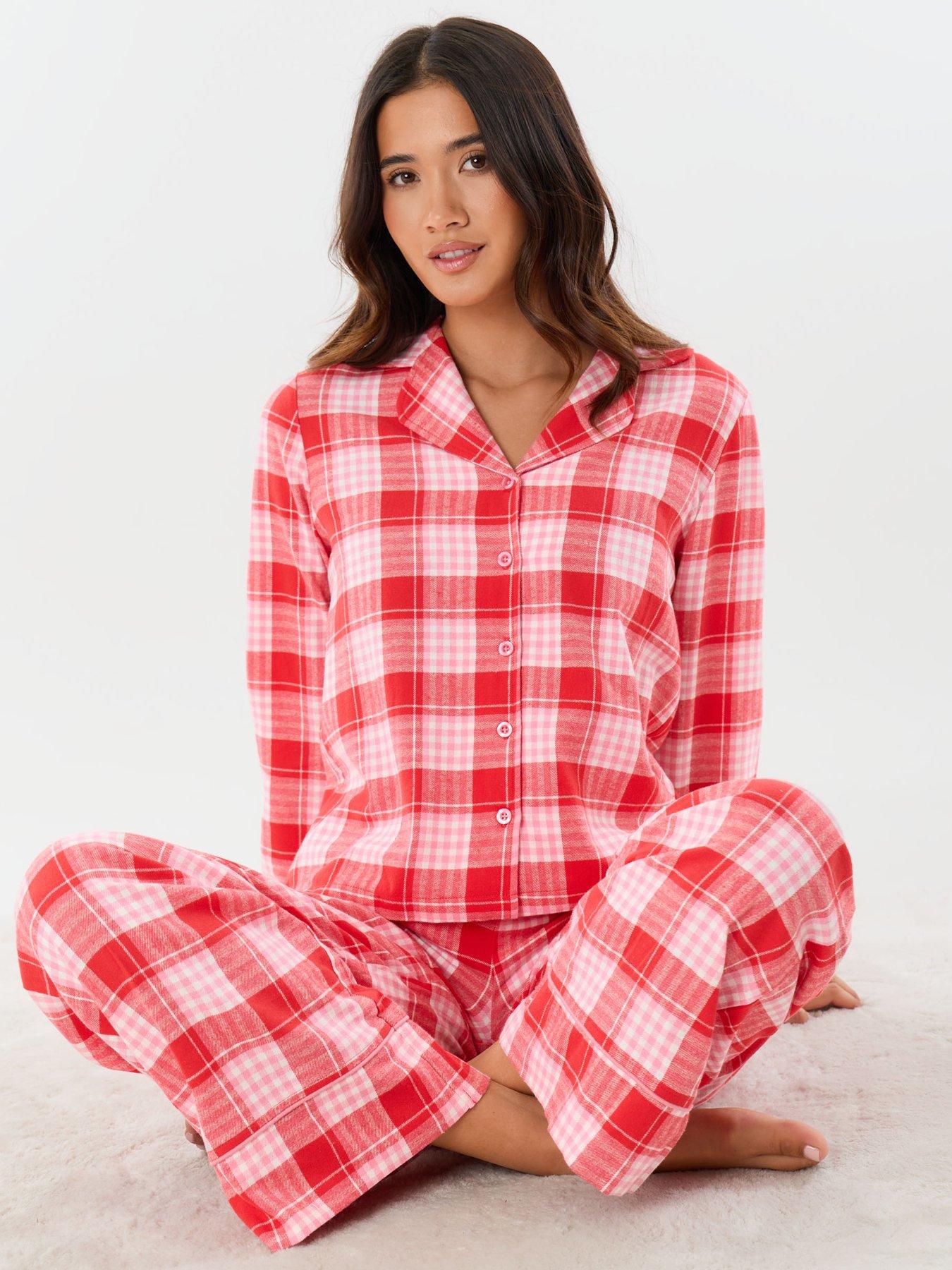 Image 5 of 5 of Threadbare Womens Claudelia Button Front Check Pyjama Set - Red