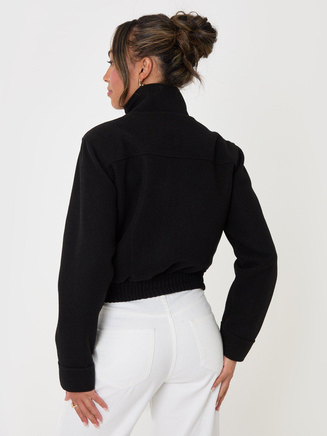 Image 2 of 4 of Threadbare Faux Wool Funnel Neck Bomber Jacket In Black
