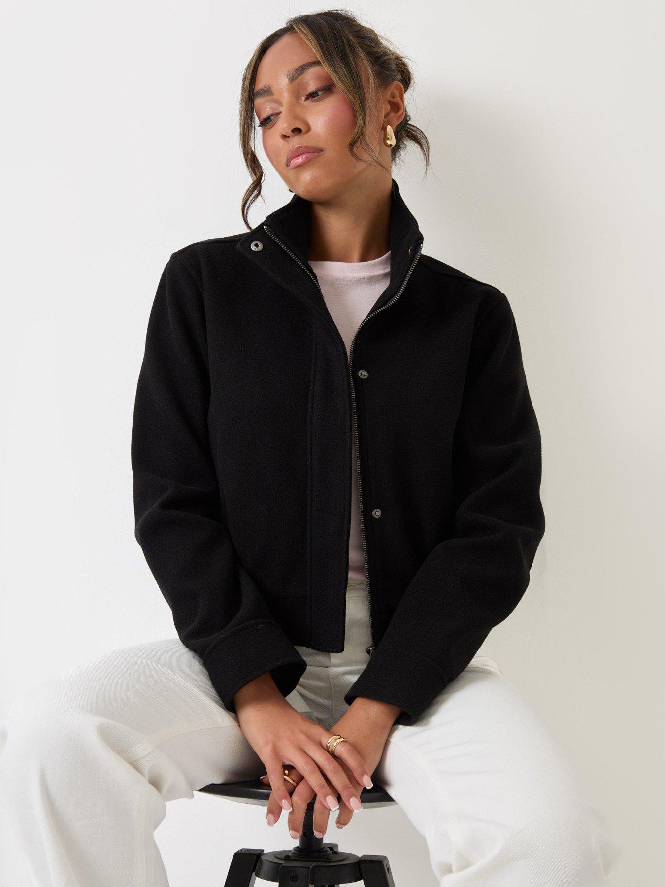 Image 4 of 4 of Threadbare Faux Wool Funnel Neck Bomber Jacket In Black