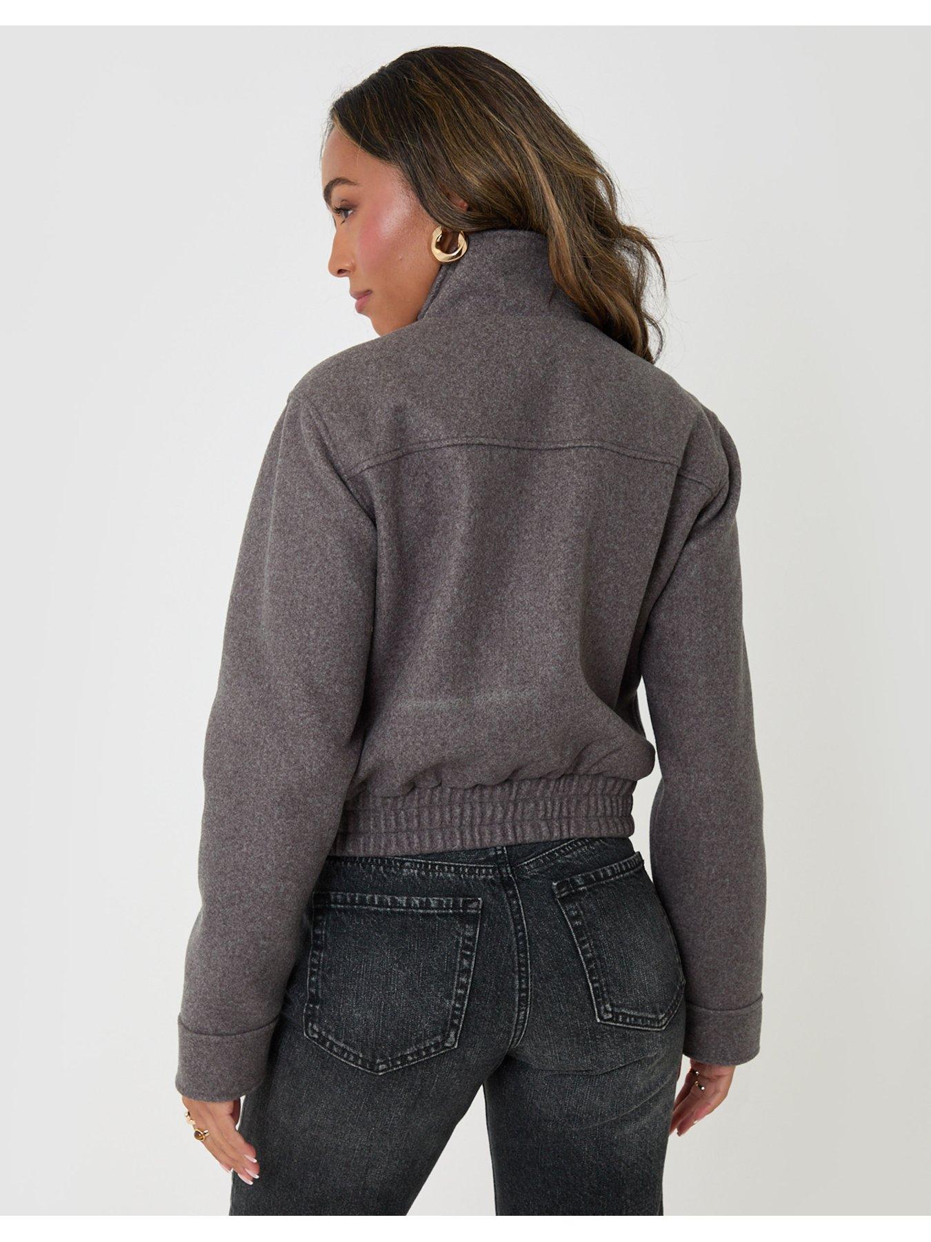 Image 2 of 4 of Threadbare Faux Wool Funnel Neck Bomber Jacket In Grey Marl