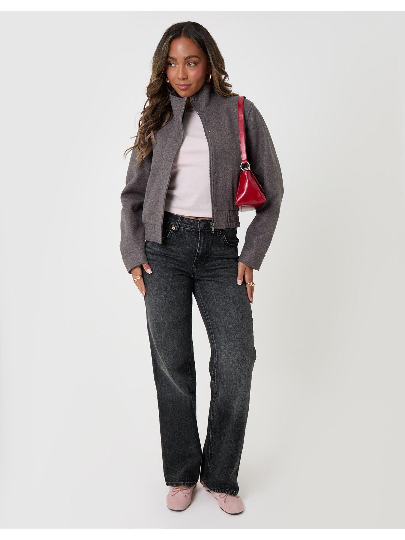 Image 3 of 4 of Threadbare Faux Wool Funnel Neck Bomber Jacket In Grey Marl