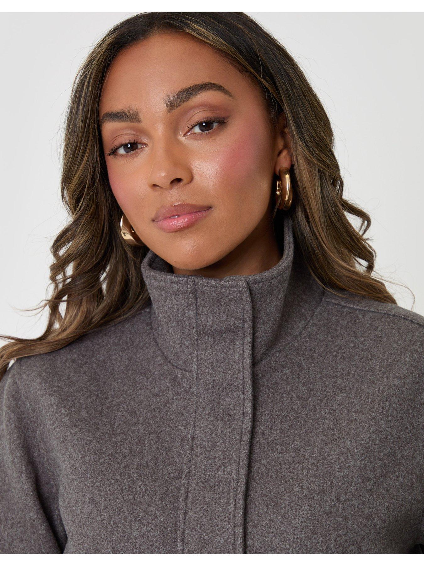 Image 4 of 4 of Threadbare Faux Wool Funnel Neck Bomber Jacket In Grey Marl