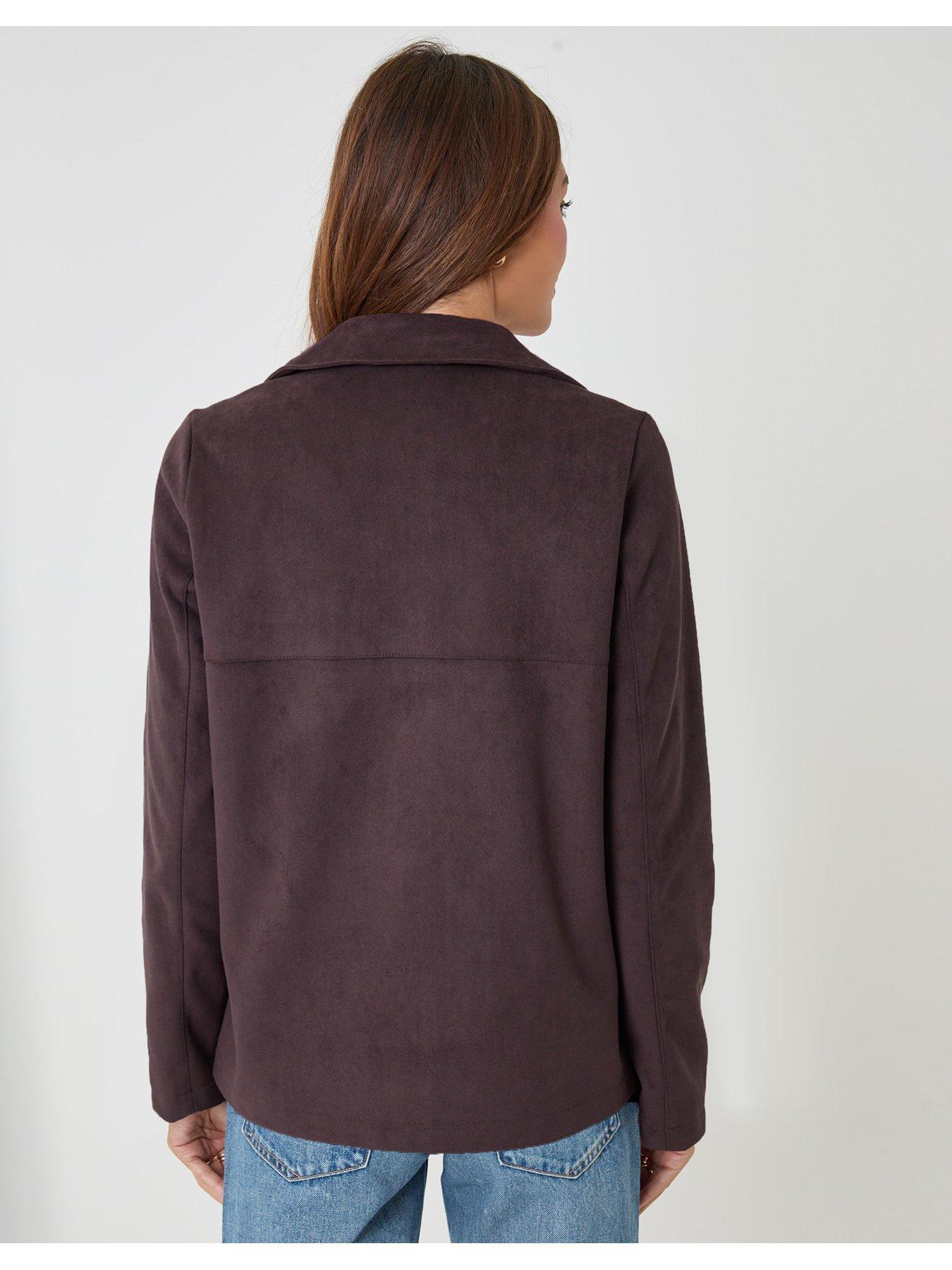 Image 2 of 4 of Threadbare Faux Suede Blazer In Chocolate Brown