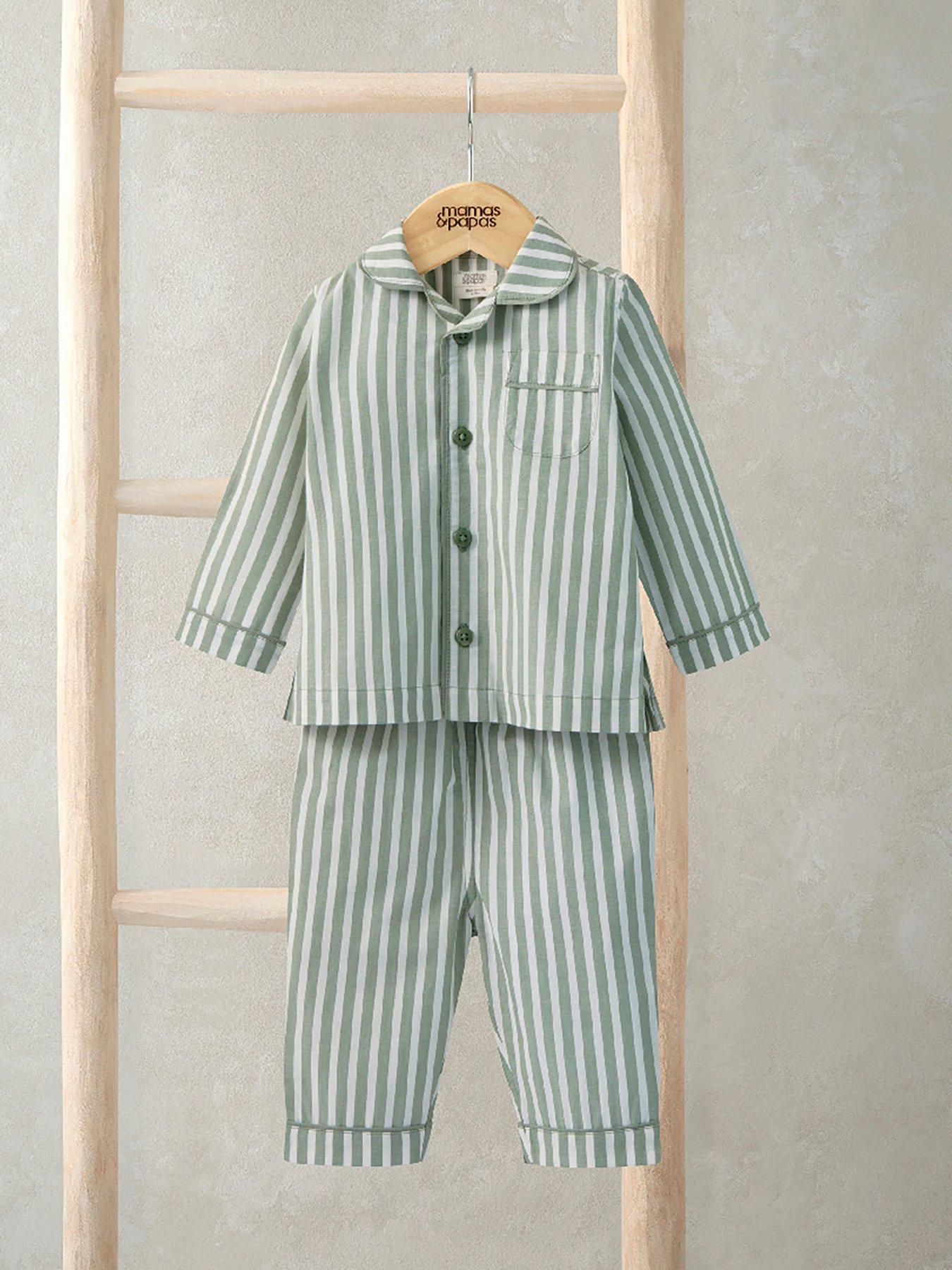 Mamas & Papas Baby Boys Woven Stripe Pyjamas - Green