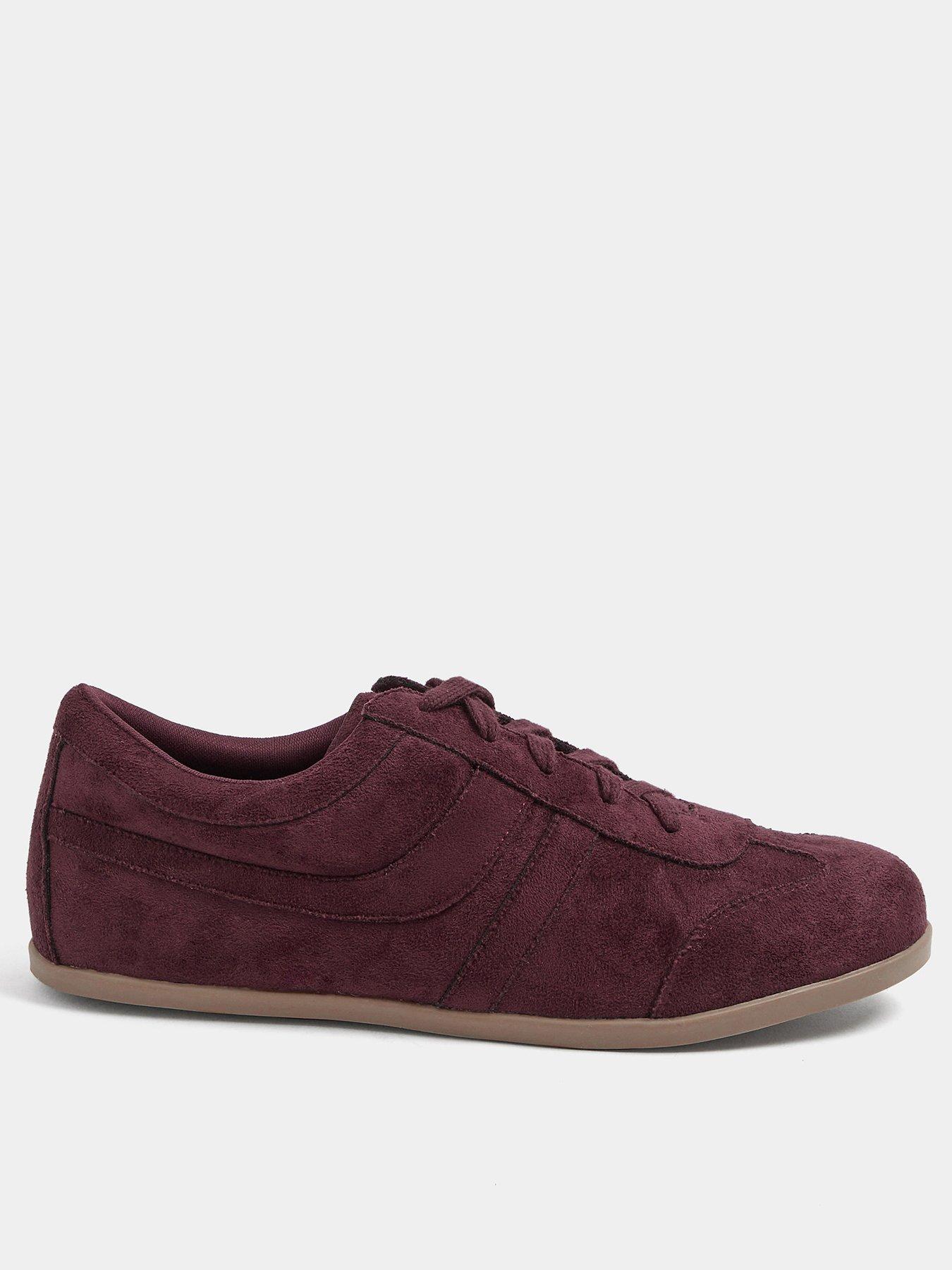 Yours Curve Extra Wide Fit Faux Suede Low Retro Stripe Trainers - Red