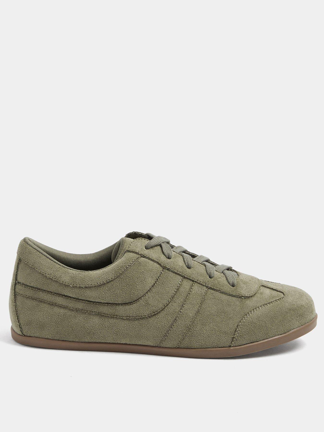 Yours Curve Extra Wide Fit Faux Suede Low Retro Stripe Trainers - Green