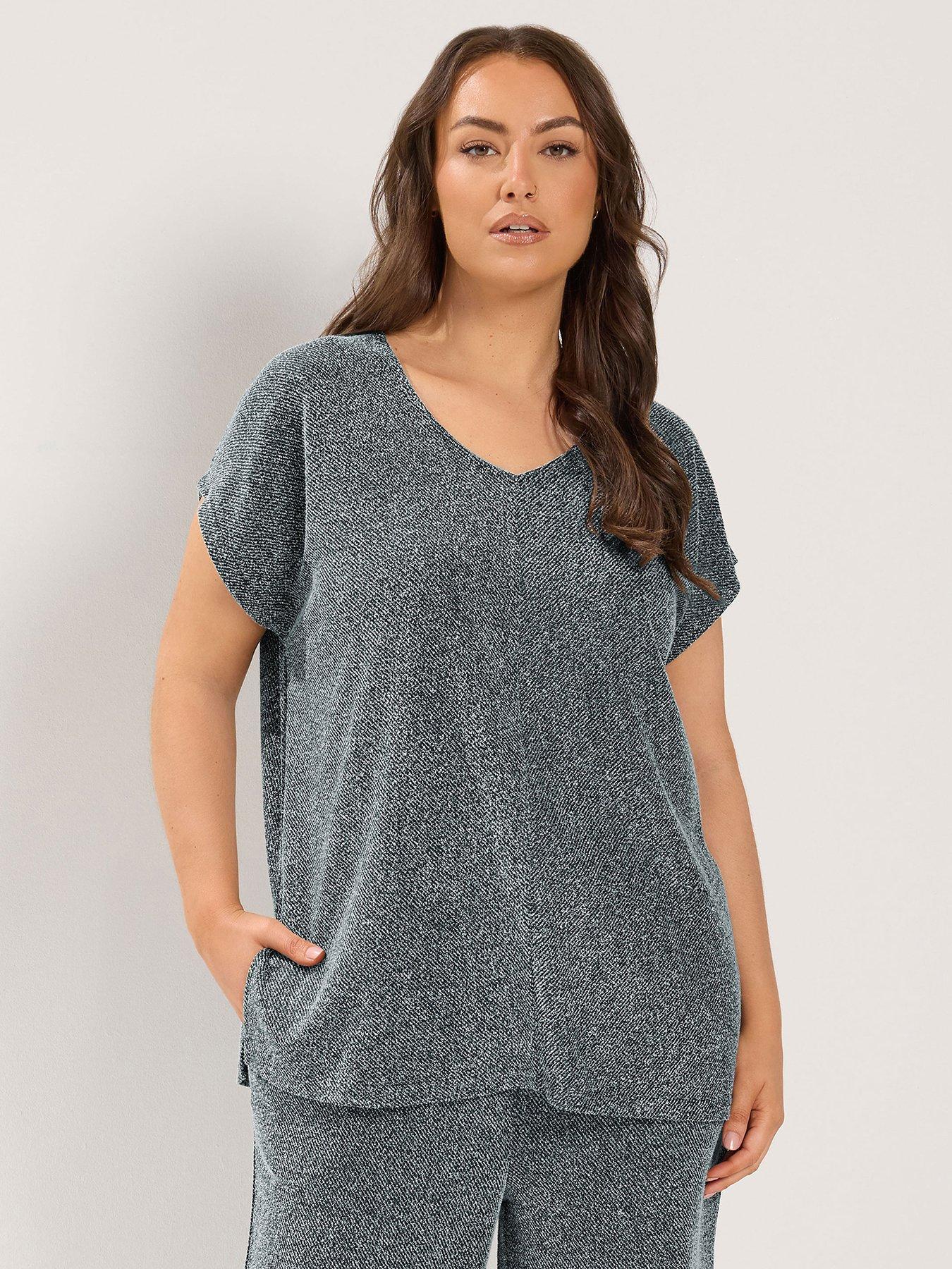 Yours Curve V-Neck Top - Grey