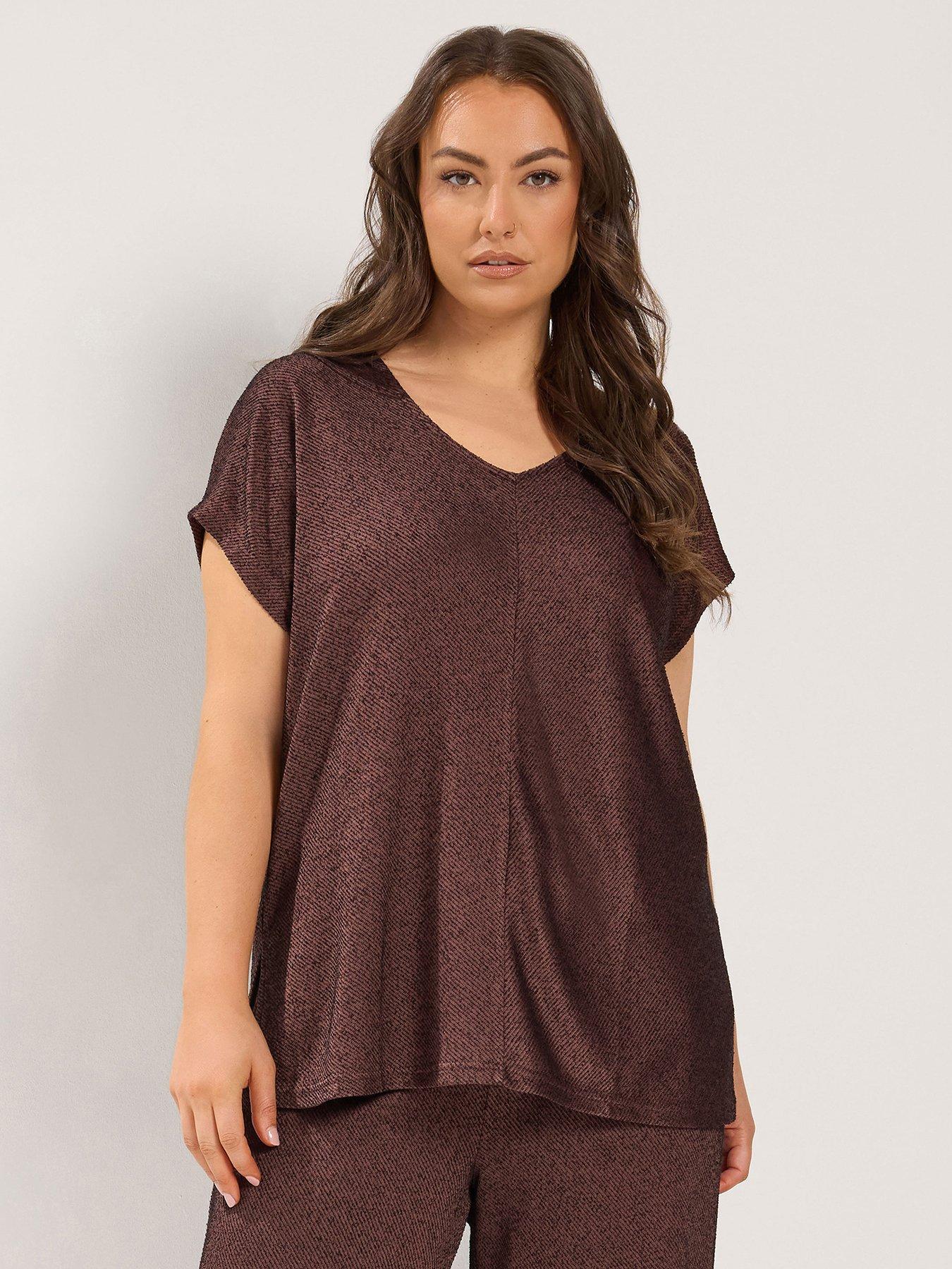 Yours Curve V Neck Top - Brown