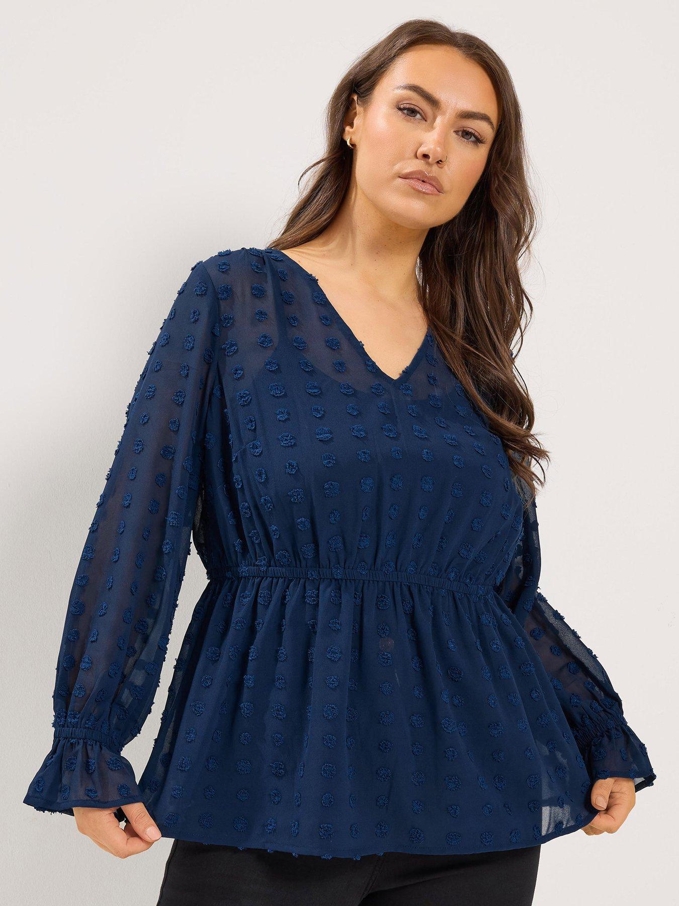 Image 1 of 4 of Yours Curve Dobby Spot Blouse - Blue