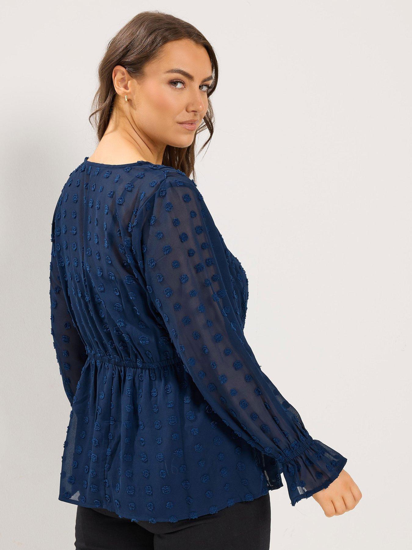 Image 2 of 4 of Yours Curve Dobby Spot Blouse - Blue