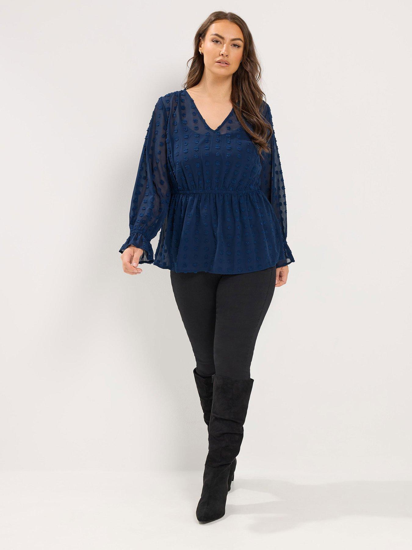 Image 3 of 4 of Yours Curve Dobby Spot Blouse - Blue