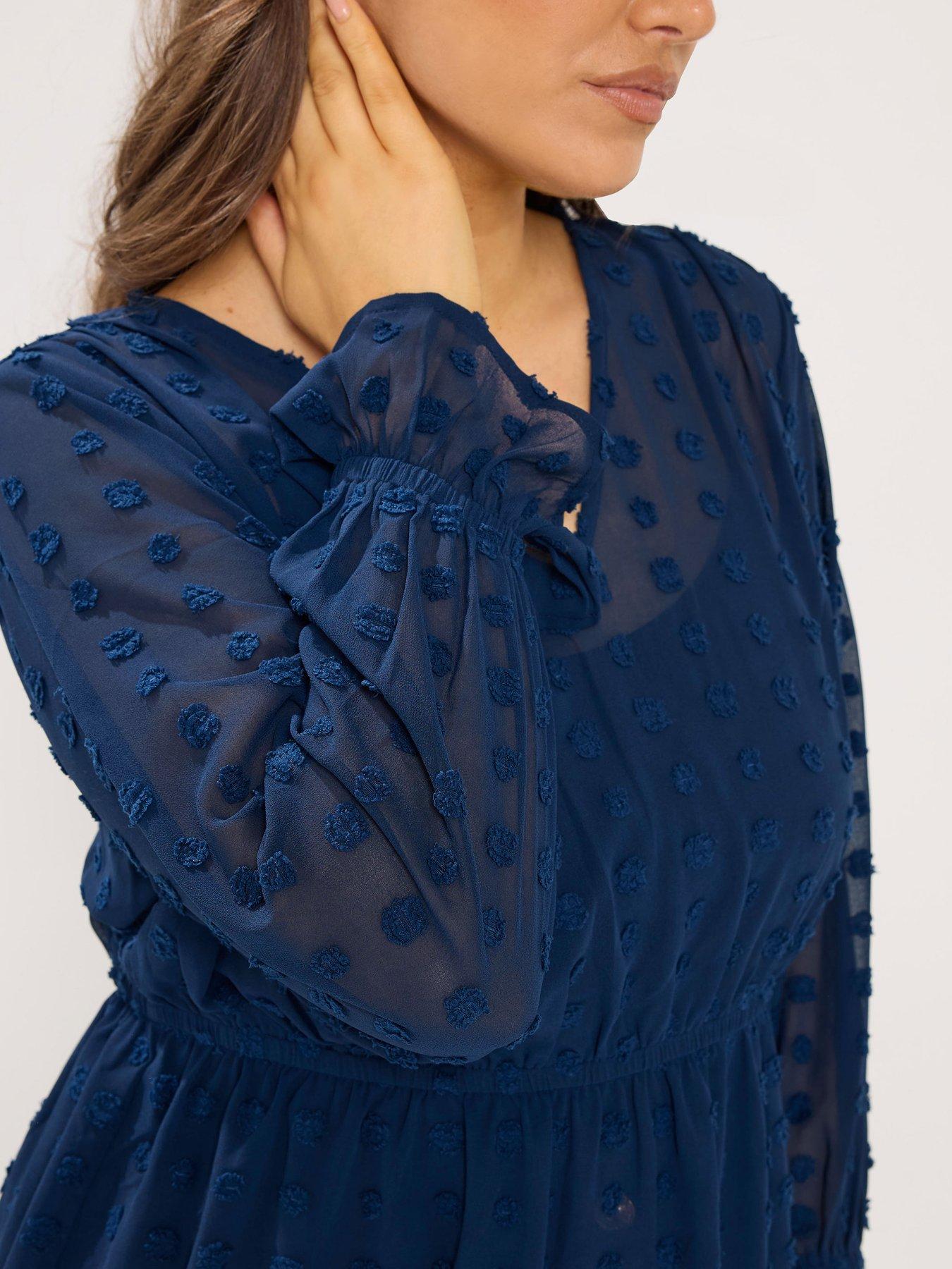 Image 4 of 4 of Yours Curve Dobby Spot Blouse - Blue