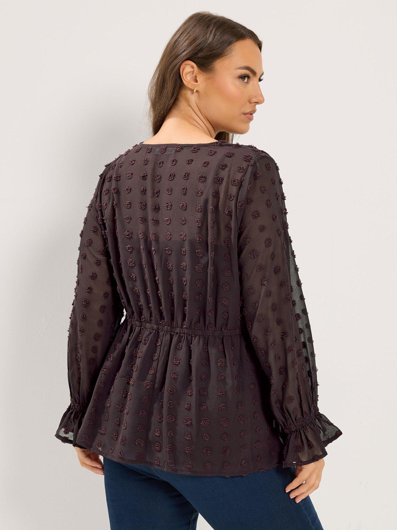 Image 2 of 4 of Yours Curve Dobby Spot Blouse - Brown