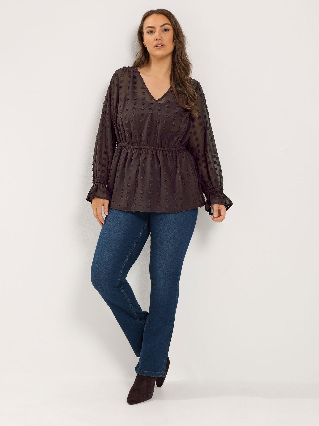 Image 3 of 4 of Yours Curve Dobby Spot Blouse - Brown