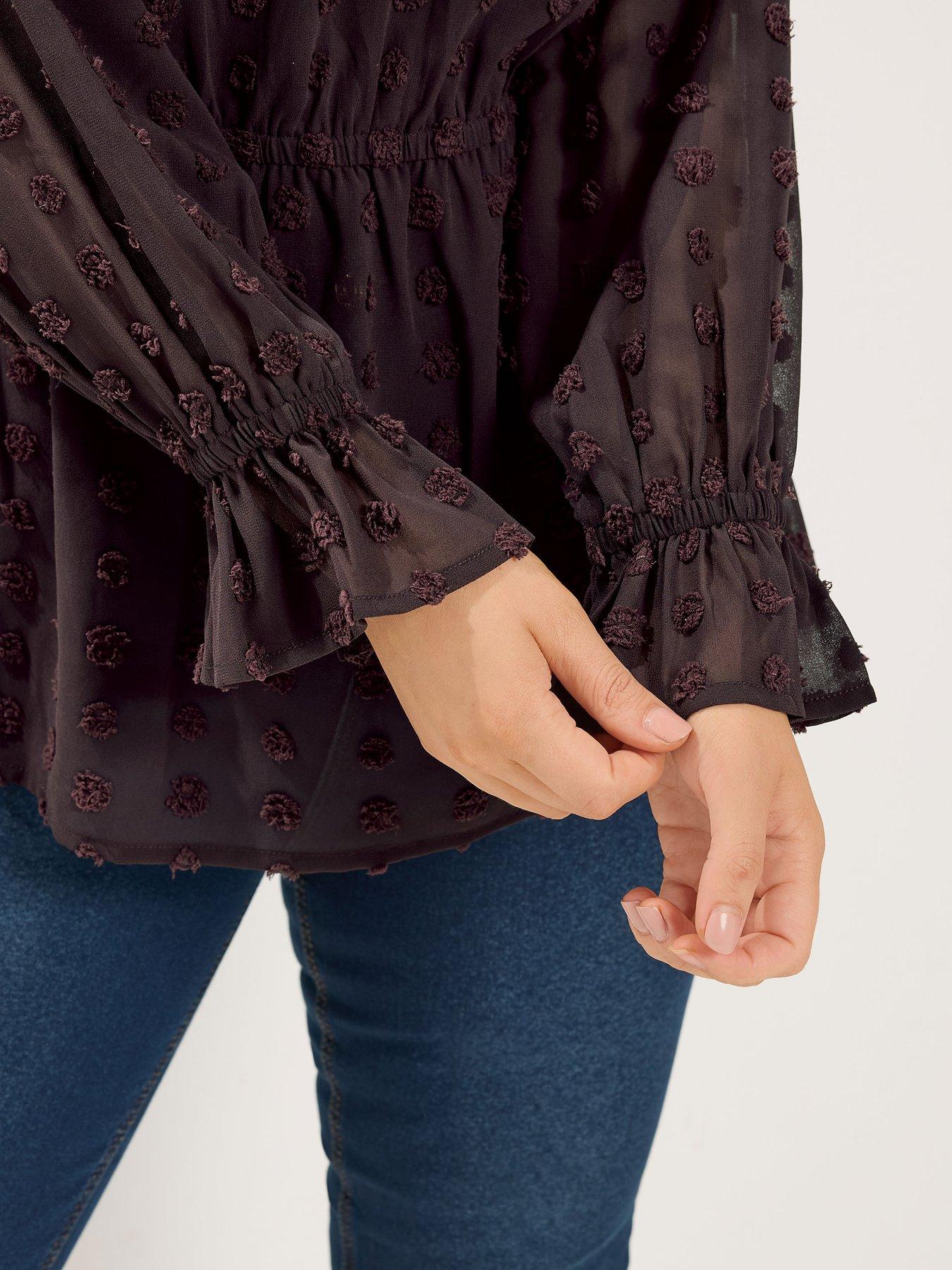 Image 4 of 4 of Yours Curve Dobby Spot Blouse - Brown