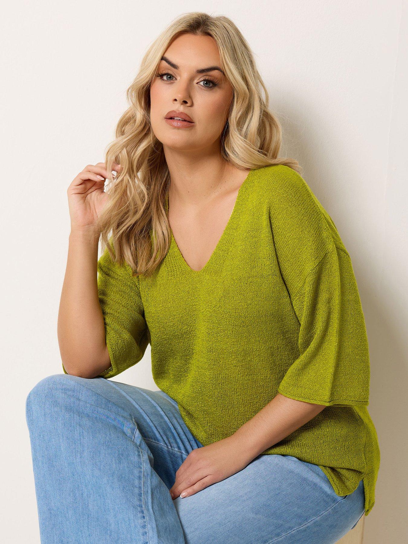 Yours Curve Short Sleeve Knitted T-Shirt - Green