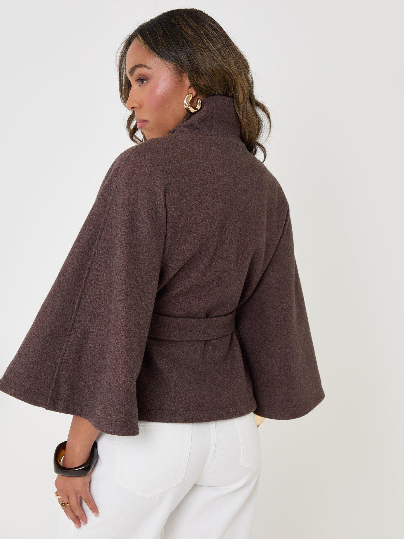 Image 2 of 5 of Threadbare Faux Wool Cape Coat In Chocolate Brown
