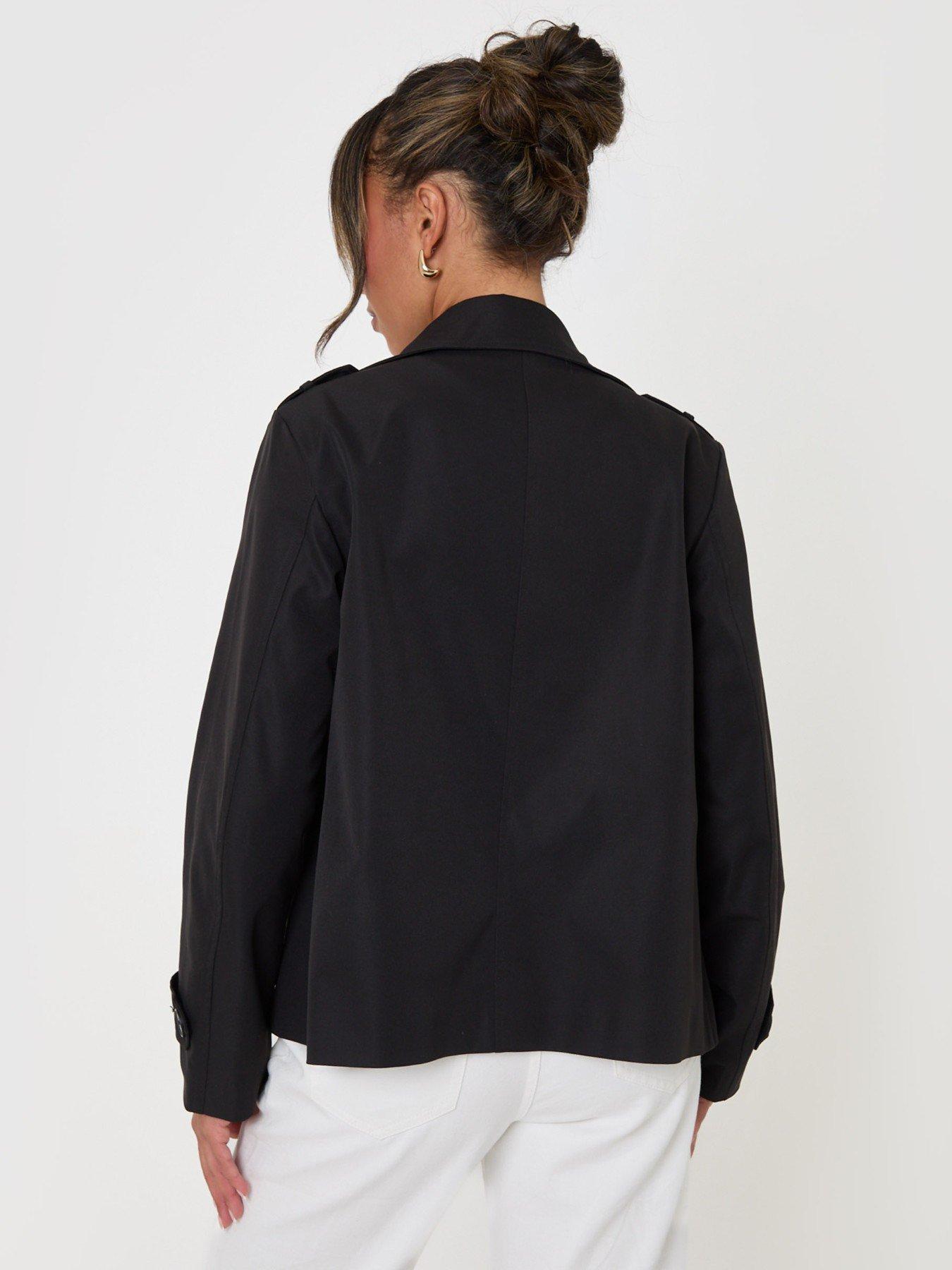 Image 2 of 5 of Threadbare Funnel Neck Short Trench Coat In Black