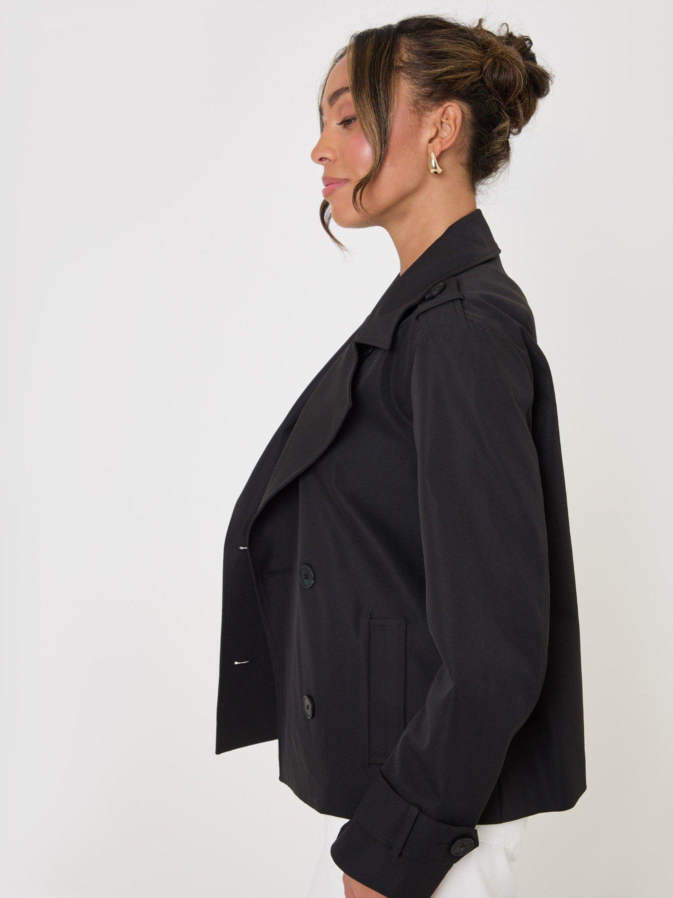 Image 3 of 5 of Threadbare Funnel Neck Short Trench Coat In Black
