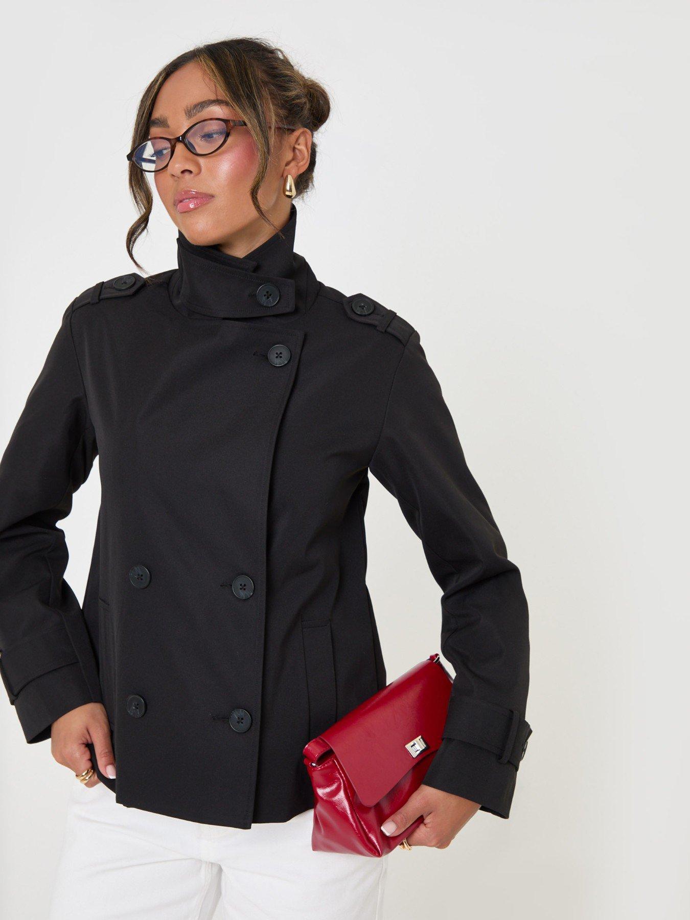 Image 4 of 5 of Threadbare Funnel Neck Short Trench Coat In Black