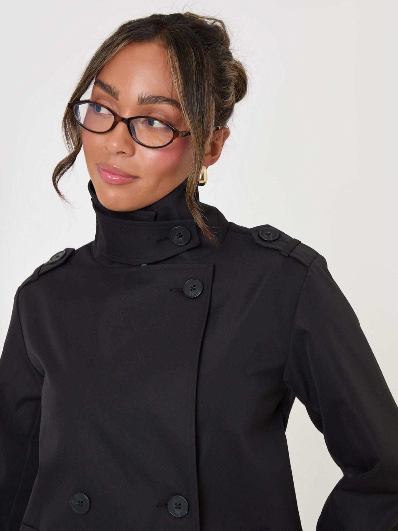 Image 5 of 5 of Threadbare Funnel Neck Short Trench Coat In Black