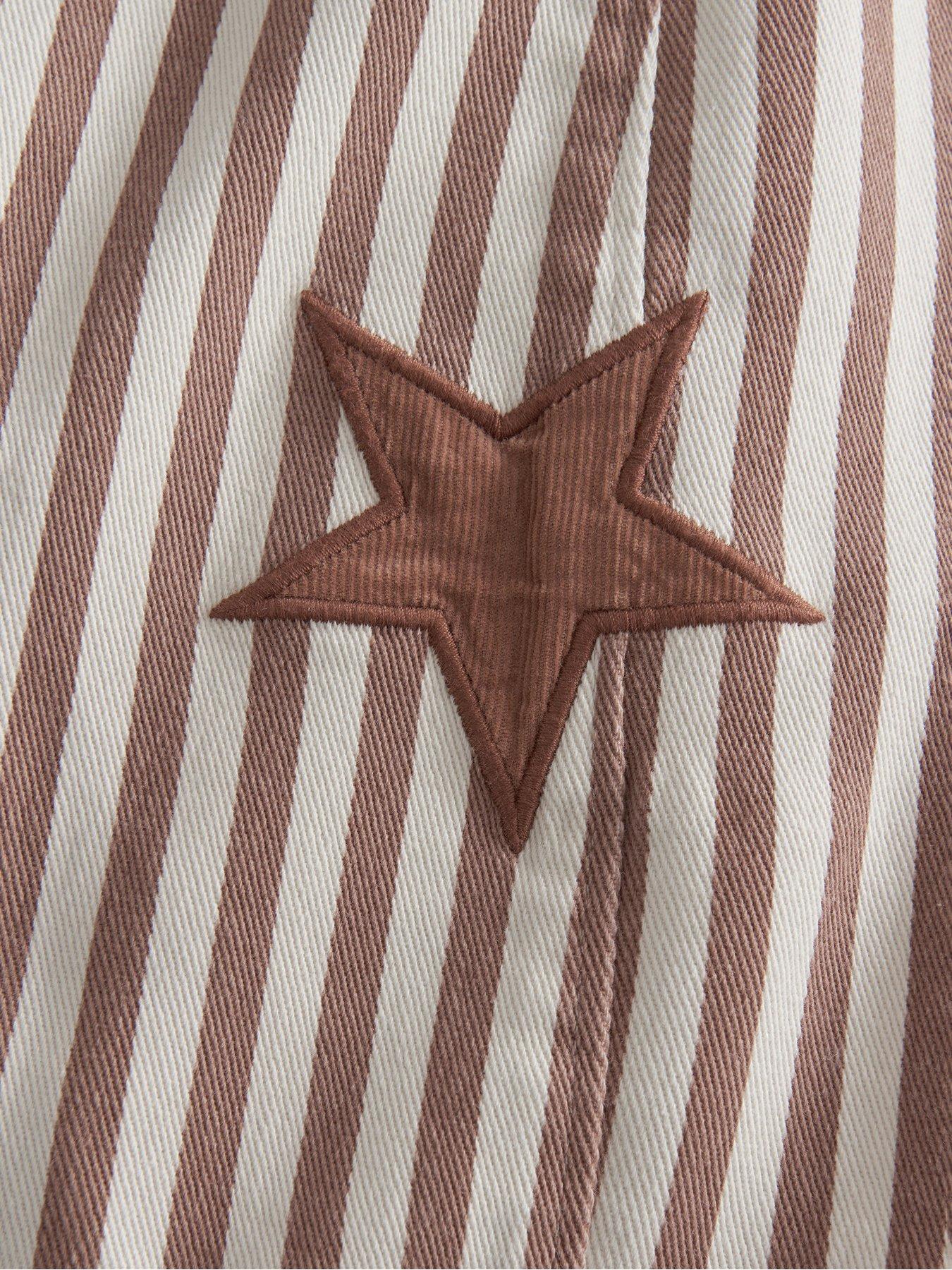 Image 5 of 7 of Mamas & Papas Baby Unisex 2 Piece Stripe Dungarees With Star Knee Patches &amp; Long Sleeve Top Set - Brown