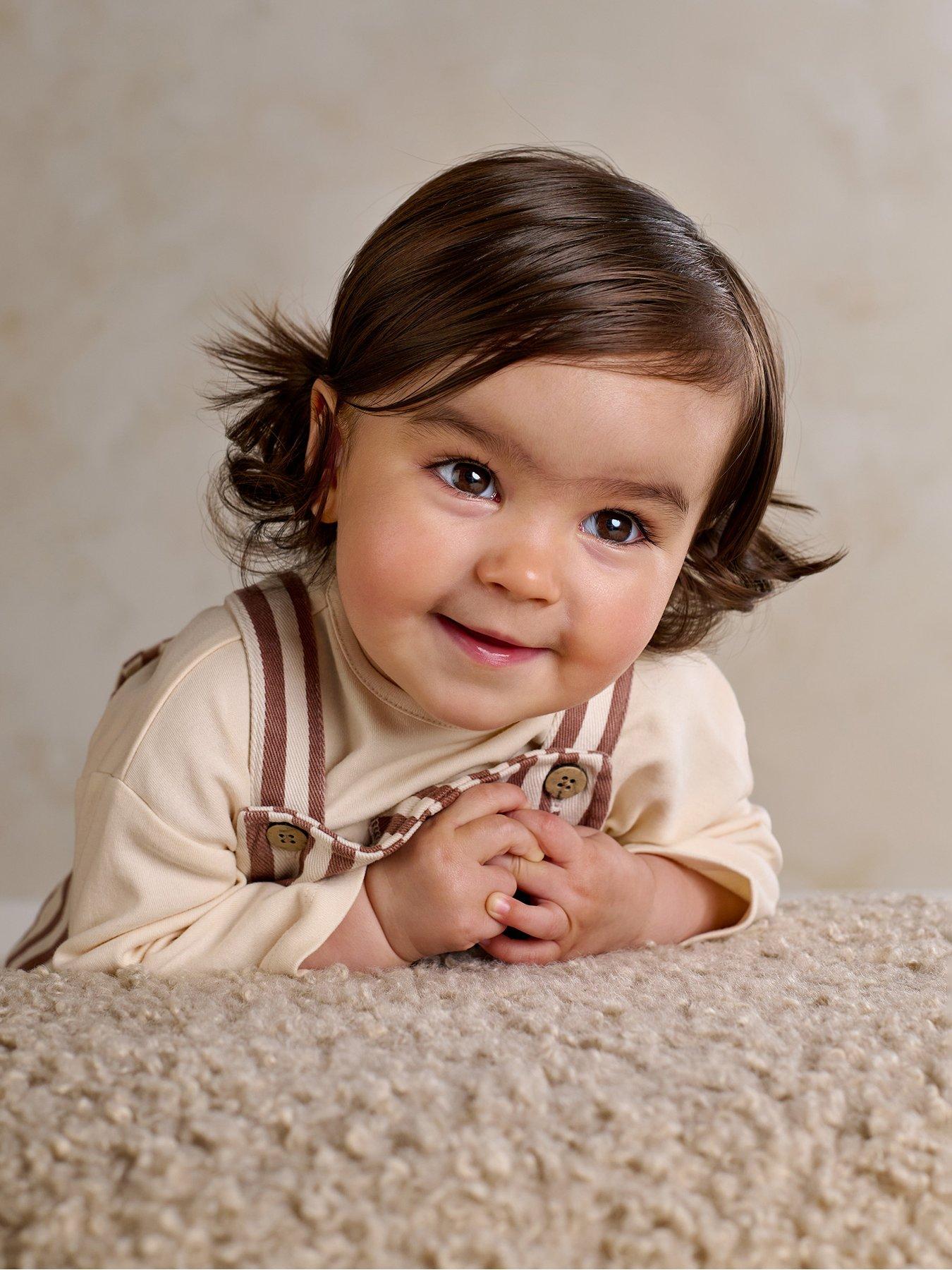 Image 7 of 7 of Mamas & Papas Baby Unisex 2 Piece Stripe Dungarees With Star Knee Patches &amp; Long Sleeve Top Set - Brown