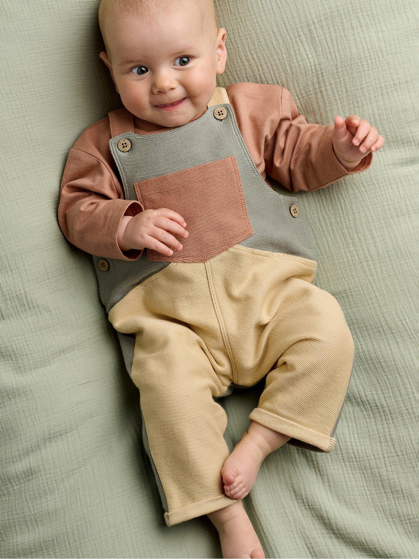 Mamas & Papas Baby Unisex 2 Piece Colour Block Dungaree  &  Long Sleeve Top Set - Multi