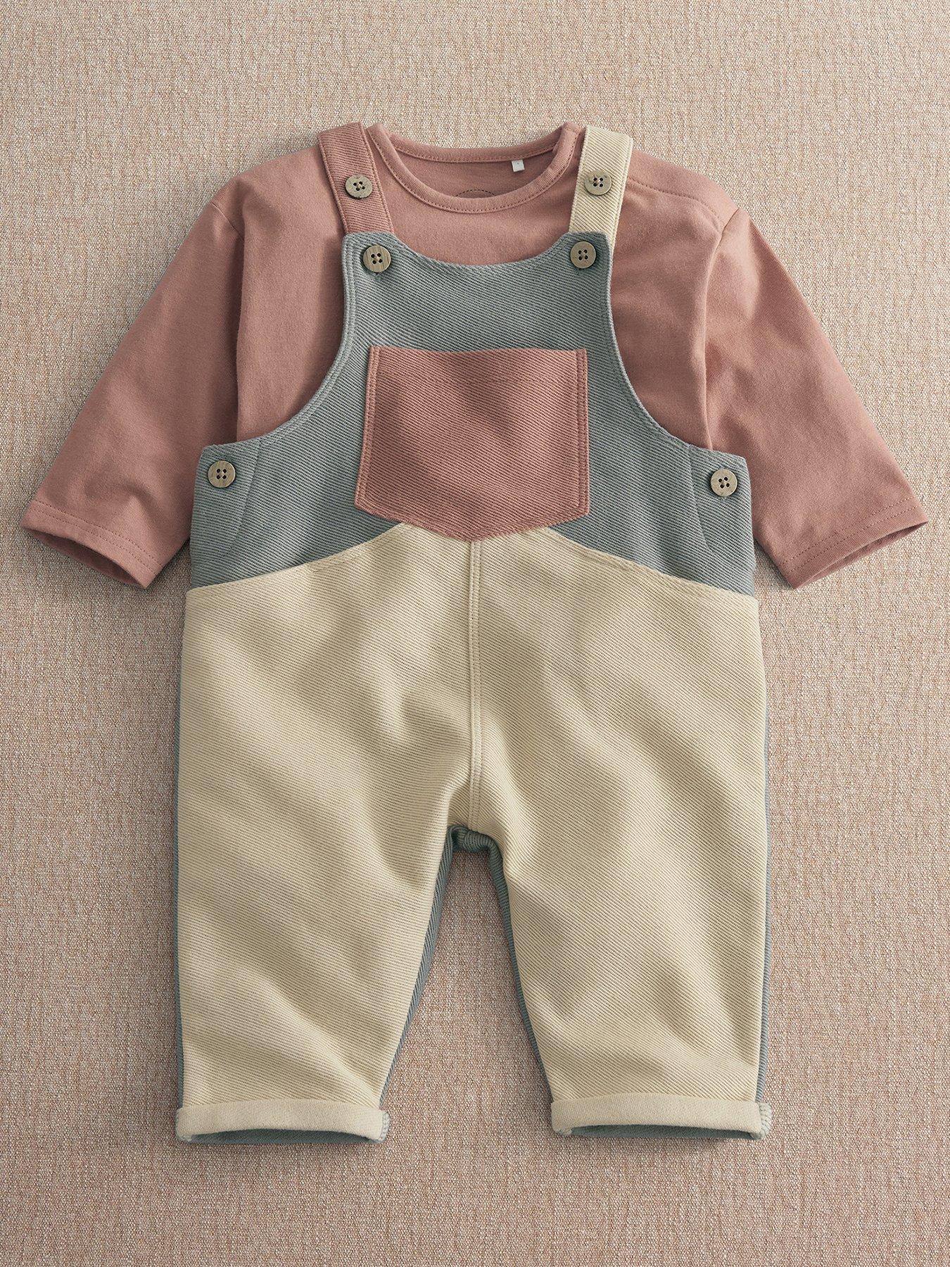 Image 2 of 6 of Mamas & Papas Baby Unisex 2 Piece Colour Block Dungaree &amp; Long Sleeve Top Set - Multi