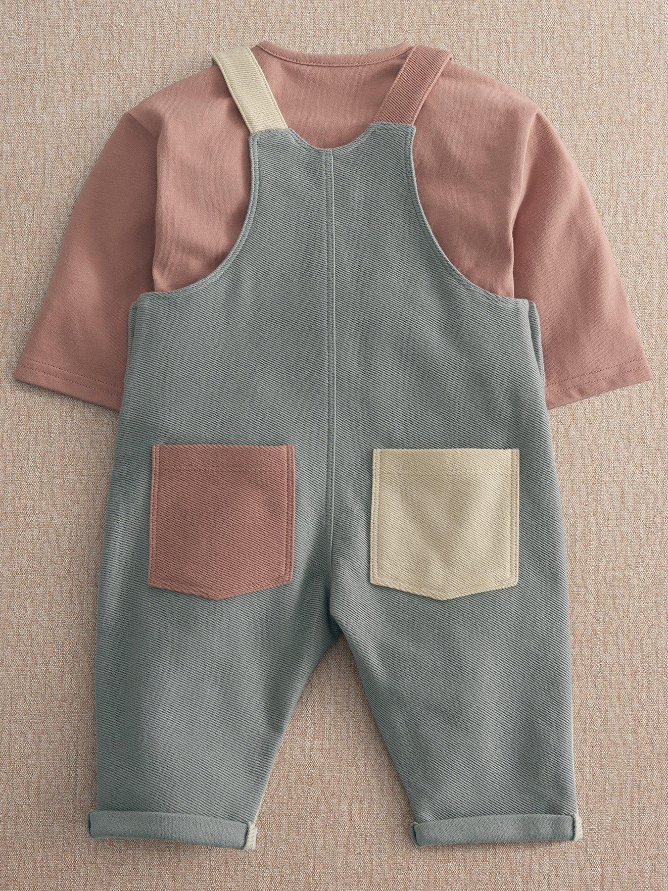 Image 3 of 6 of Mamas & Papas Baby Unisex 2 Piece Colour Block Dungaree &amp; Long Sleeve Top Set - Multi