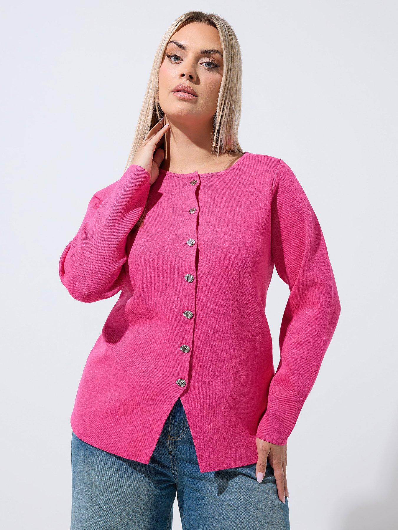 Yours Curve Compacted Knit Cardigan - Pink