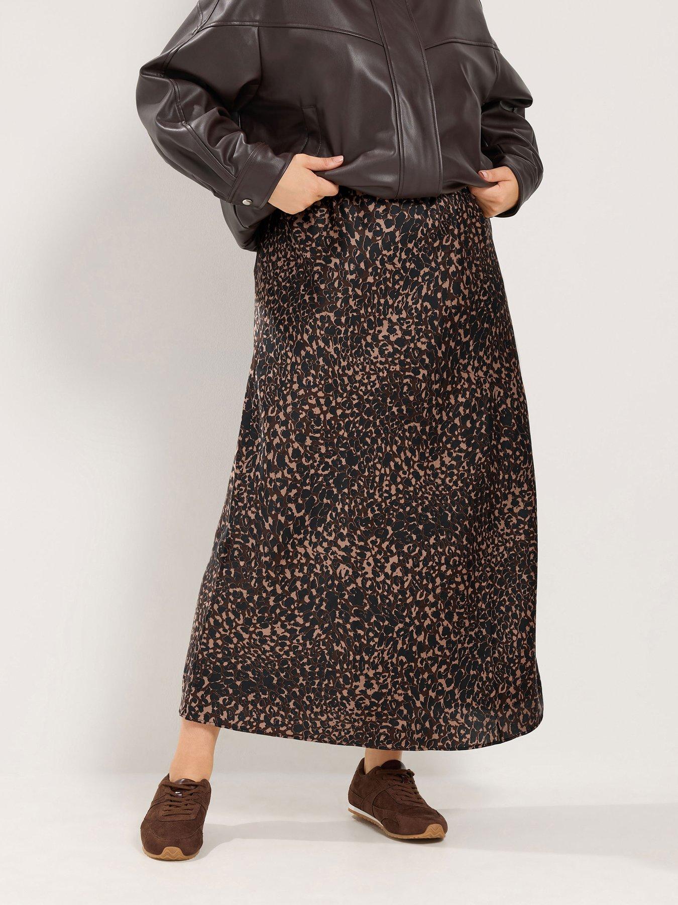 Yours Curve Satin Skirt - Brown