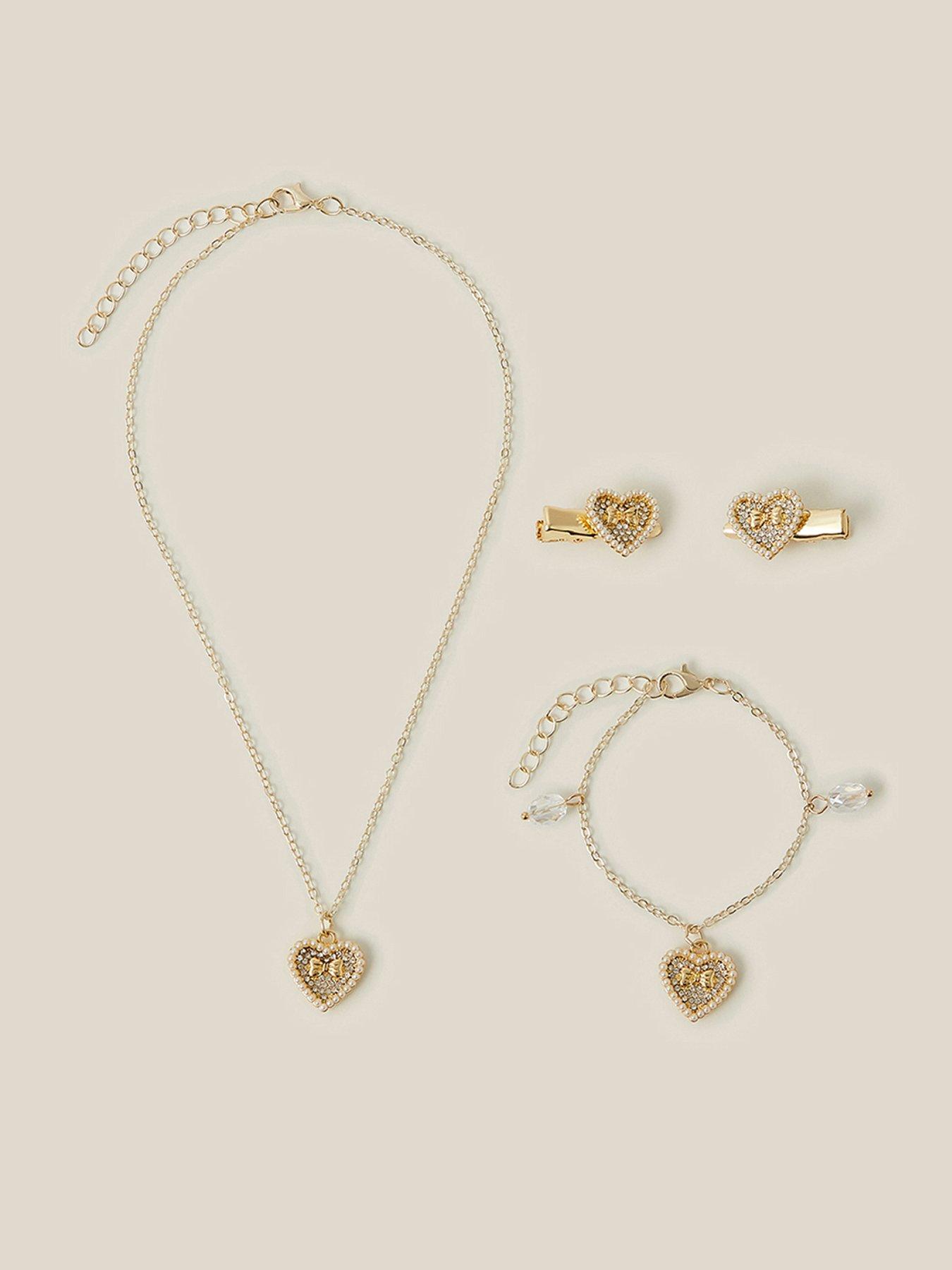 Monsoon Girls Gracey Heart Jewellery Hair Set - Gold