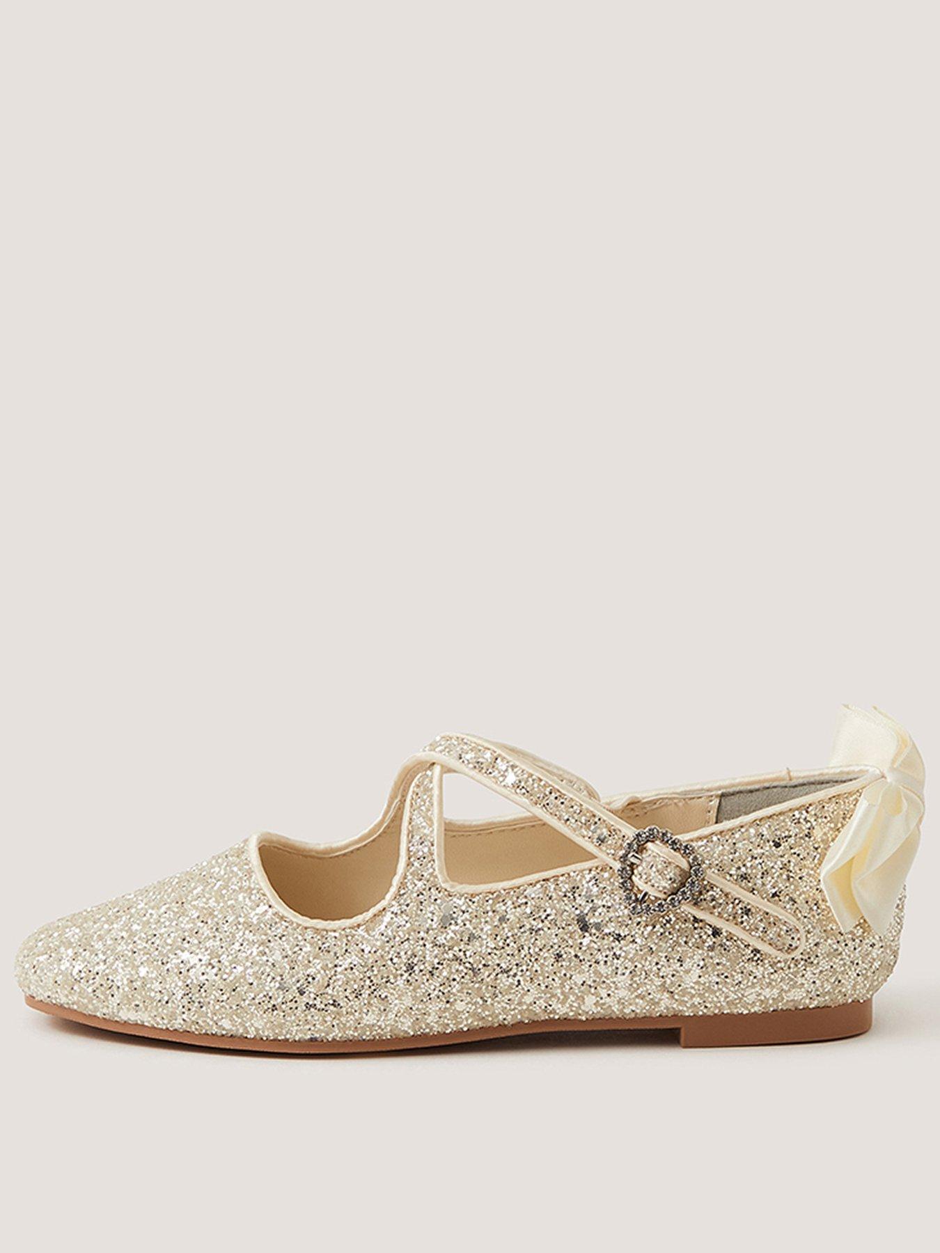 Monsoon Girls Glitter Criss Cross Ballerina Shoes - Light Cream