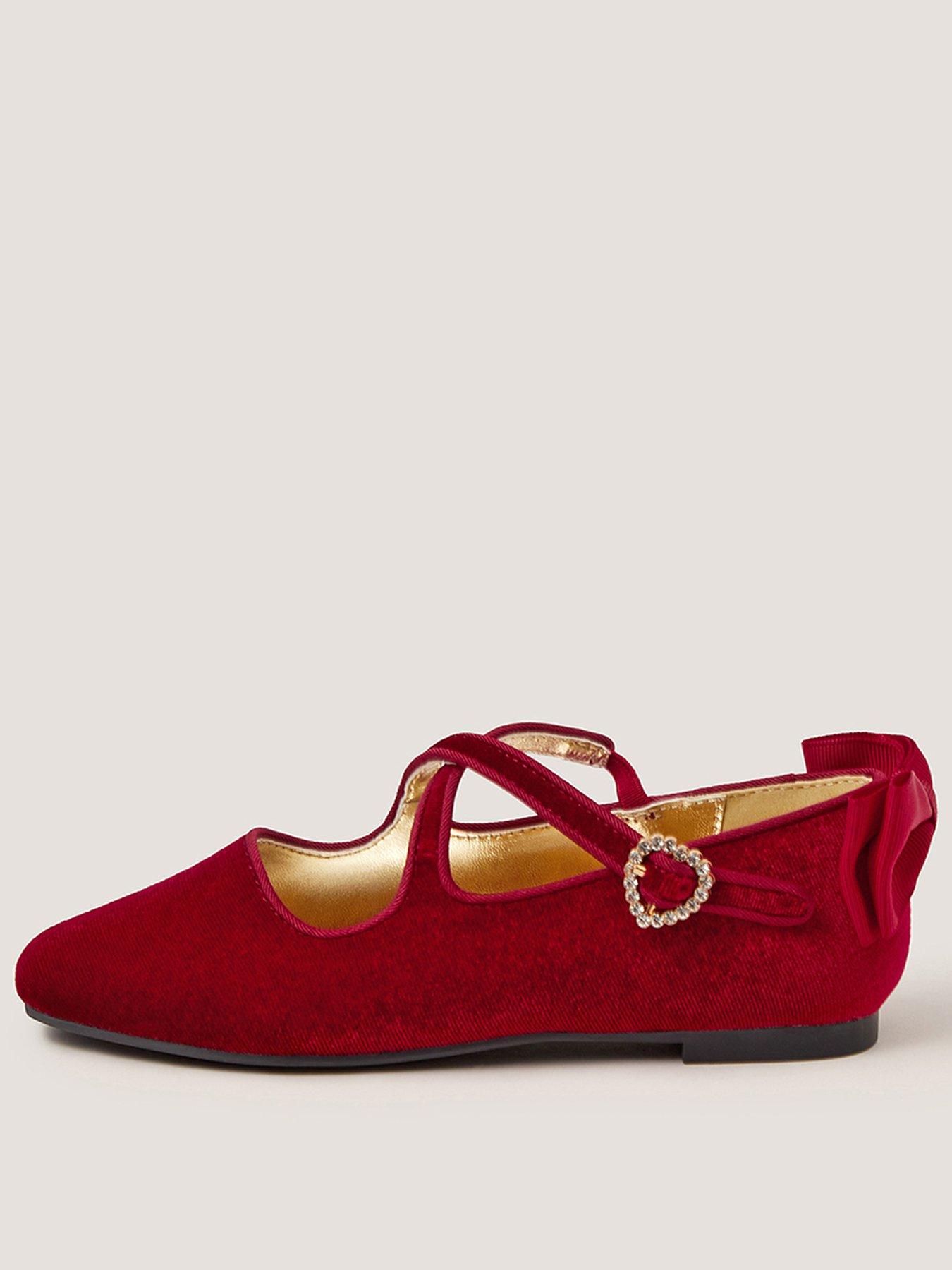 Monsoon Girls Velvet Criss Cross Ballerina Shoes - Red
