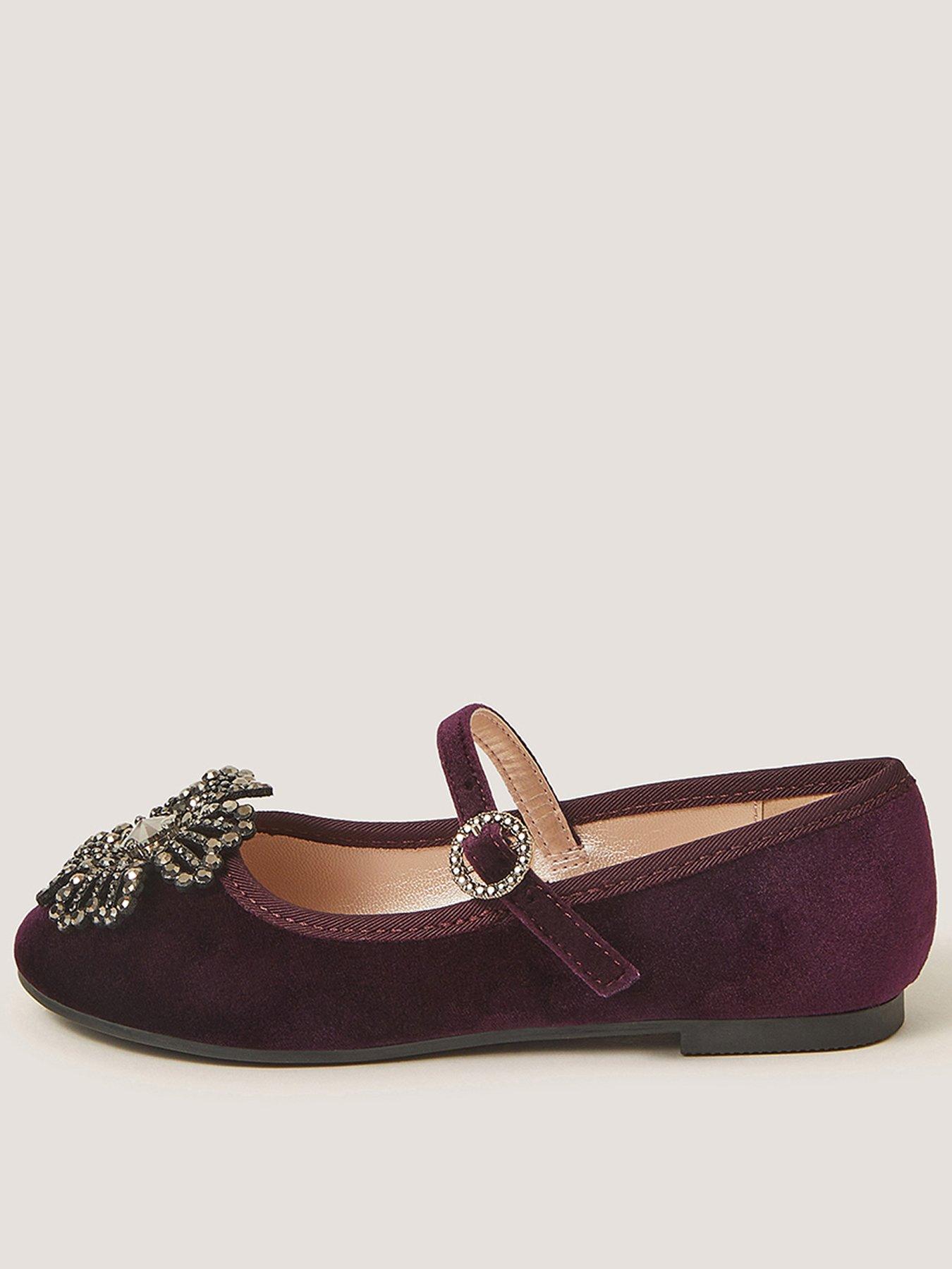 Monsoon Girls Velvet Diamante Flower Shoes - Purple