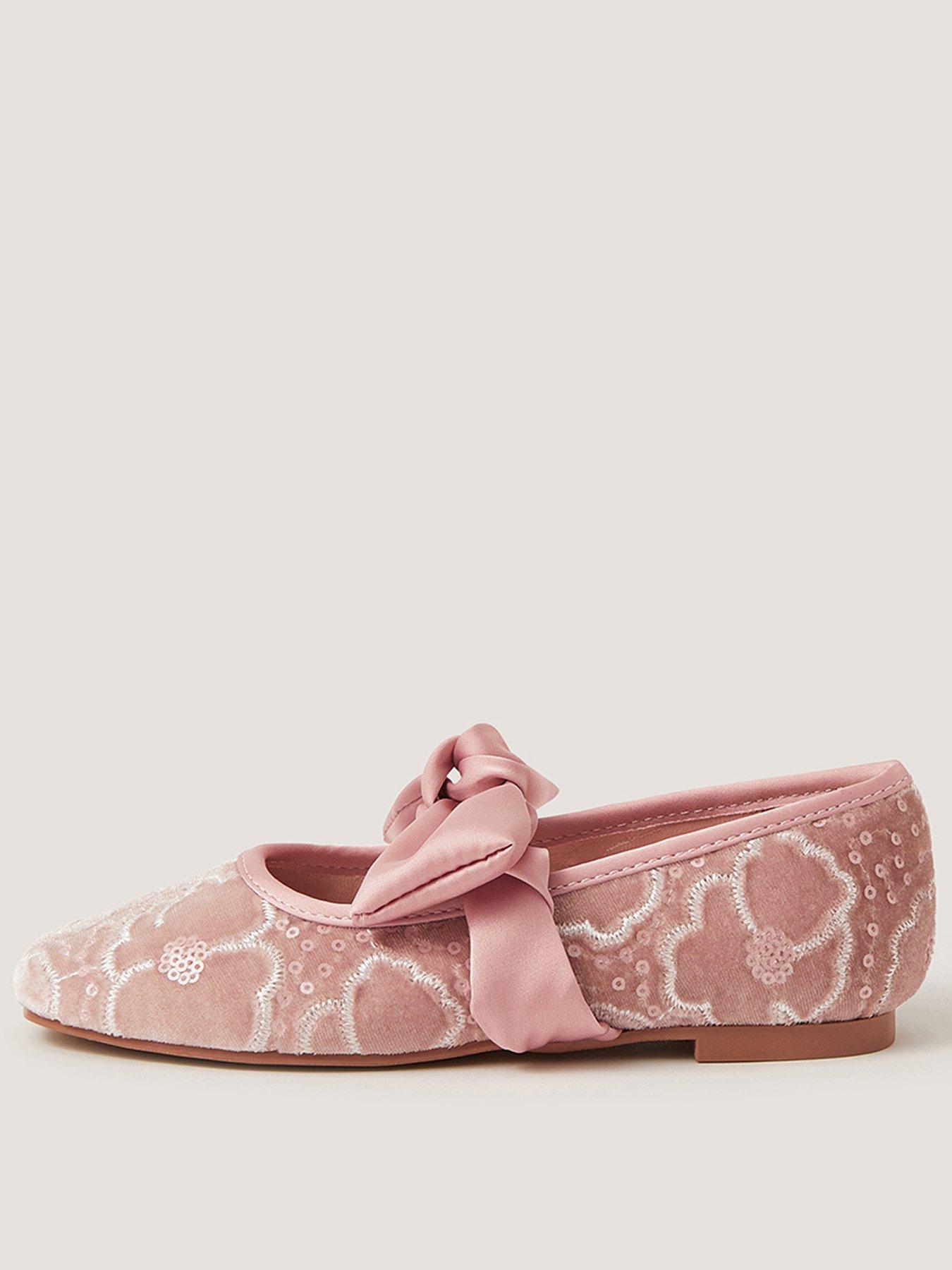 Monsoon Girls Velvet Lace Ballerina Shoes - Pink