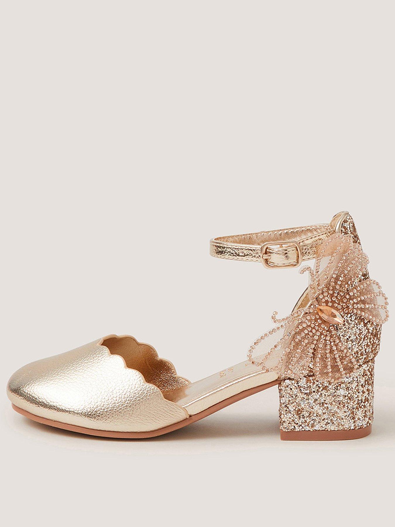 Monsoon Girls Glitter Scalloped Butterfly Heeled Shoes - Gold