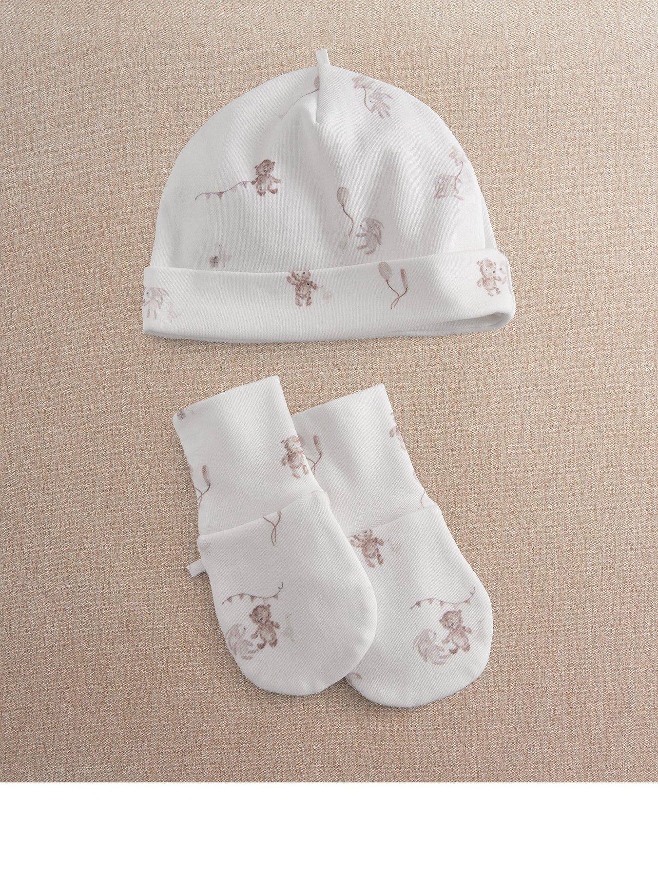 Mamas & Papas Baby Unisex Celebration Print Hat  &  Mitts - White